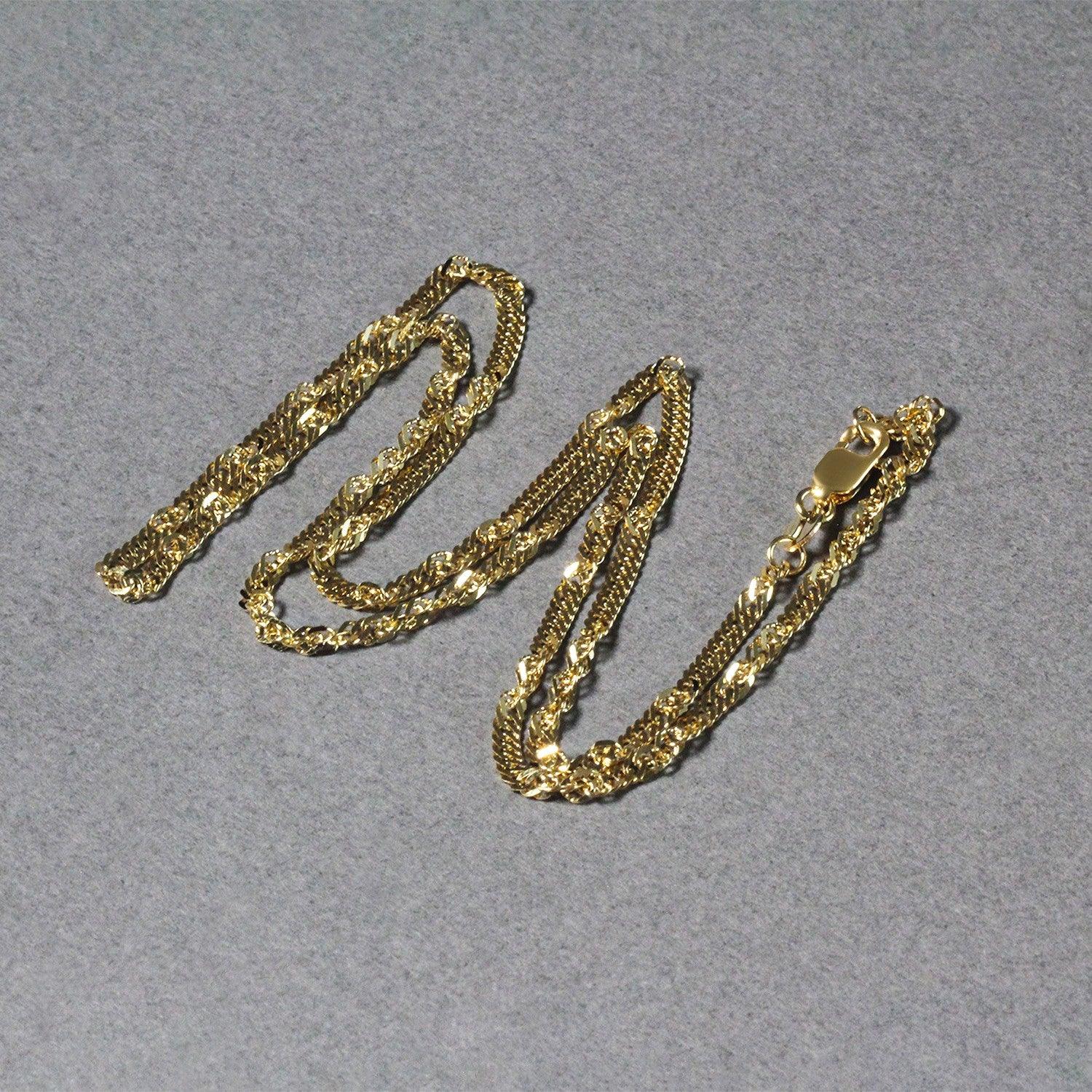 2.1mm 14k Yellow Gold Singapore Chain Necklace for Men - Durable Solid Gold Rope Chain for Everyday Wear, Gifts & Layering