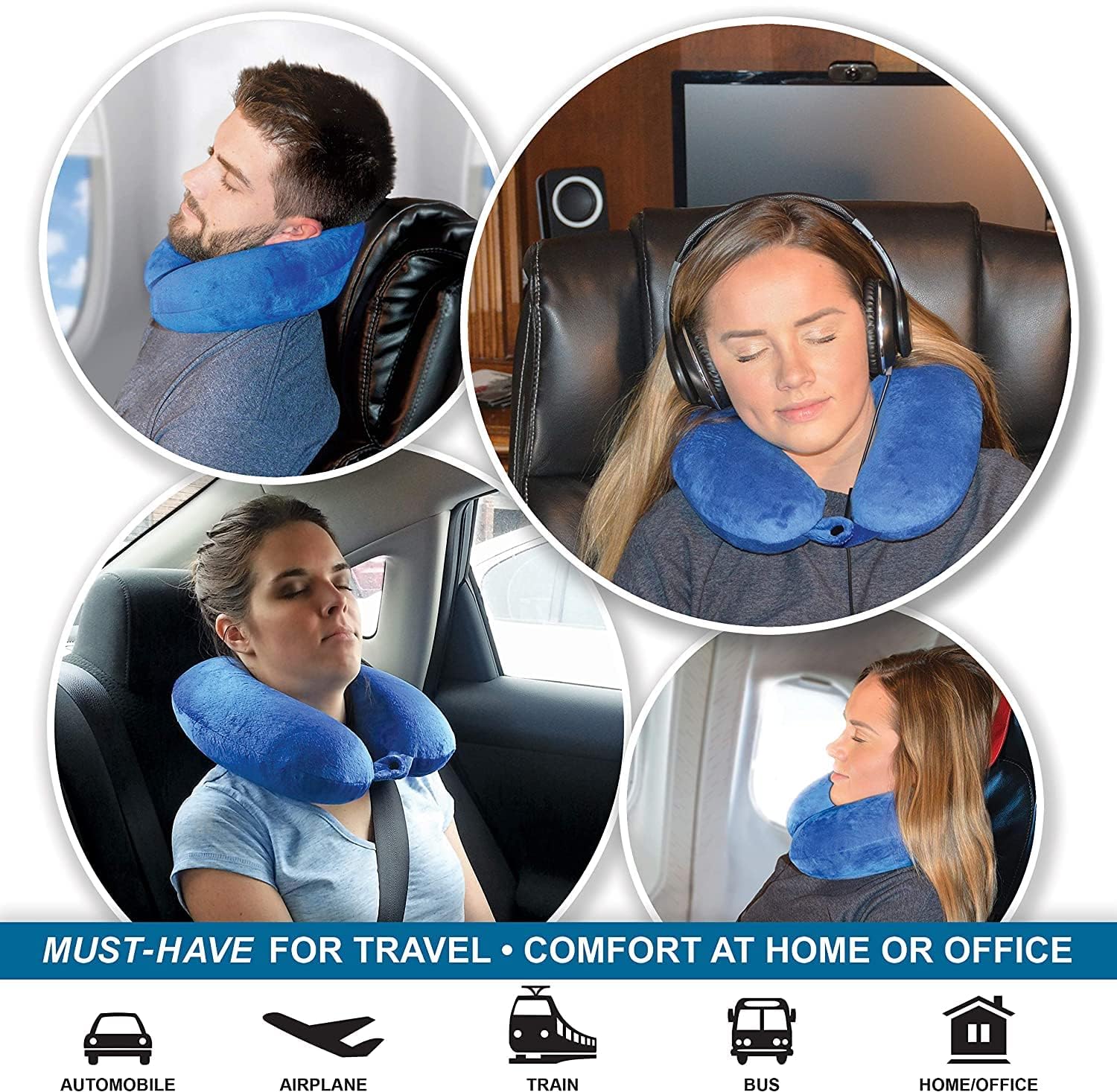 Orthowala® Memory Foam Travel Neck Pillow - Ergonomic Support for Airplane, Car & Train - Blue Travel Accessories for Comfortable Rest on Long Trips