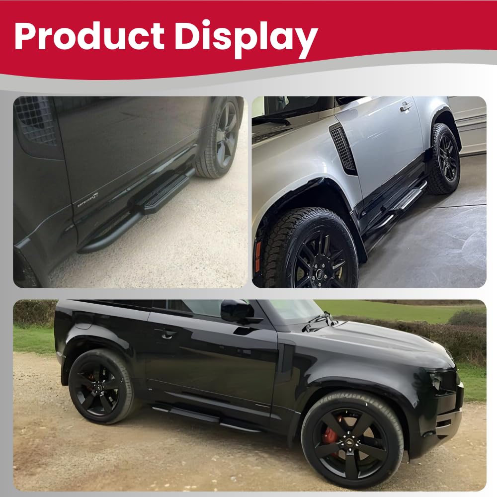 Black Side Steps Running Boards for Land Rover Defender 90 2dr L663 2020-2025 | Heavy Duty Nerf Bars with 450 lbs Capacity | Off-Road & Urban Driving Accessories