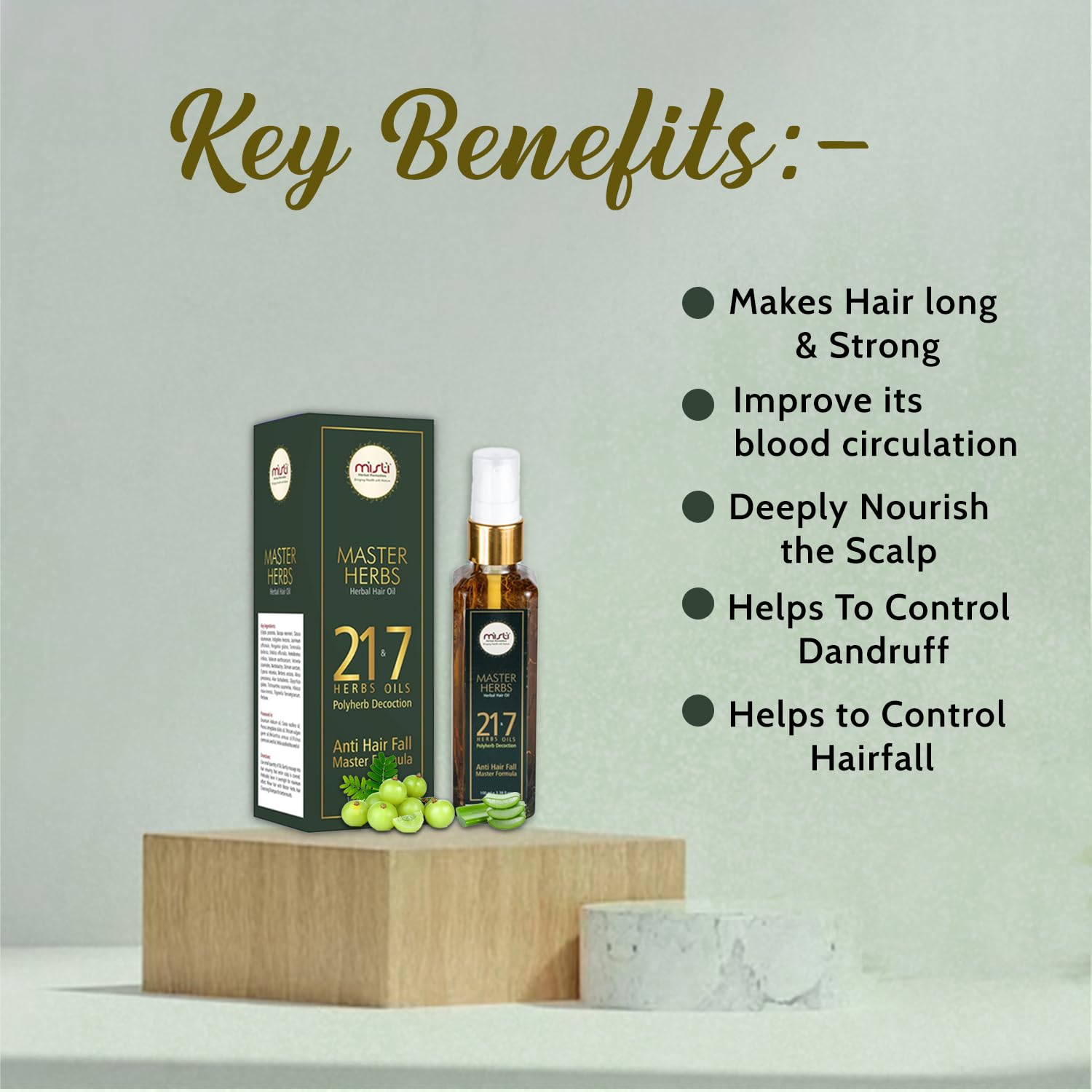 Misti Herbal Master Herbs Hair Oil - 100ml | Natural Hair Growth Treatment for Men & Women | Controls Hair Fall, Grey Hair & Dandruff | Nourishes Scalp & Strengthens Hair | With 21 Herbs & 7 Essential Oils | Perfect for Daily Hair Care, Styling & Revitalization