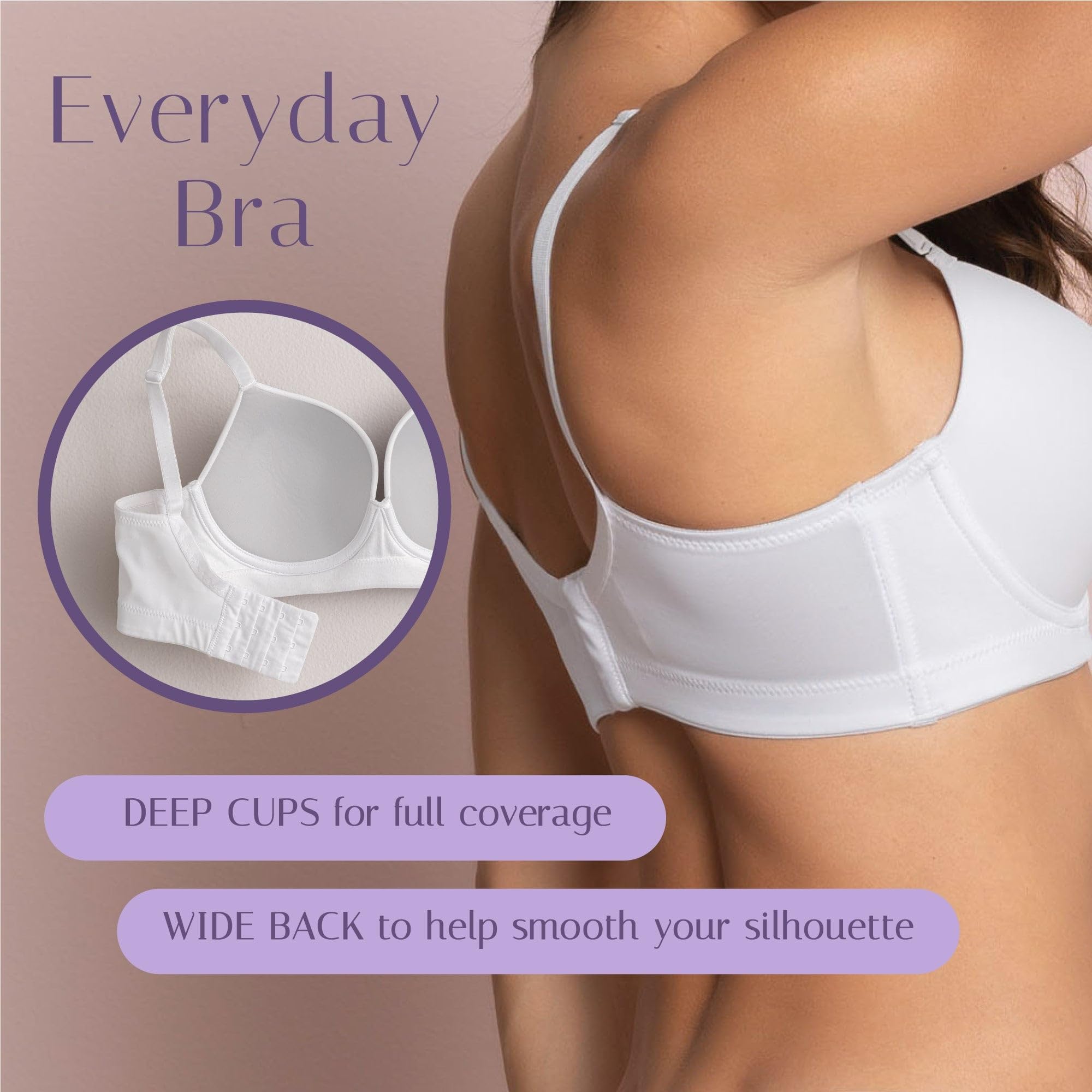 Full Coverage Back Smoothing Underwire Bra for Women - Light Push Up Support, Comfortable & Seamless Everyday Wear - Perfect for Work, Gym & Casual Outfits