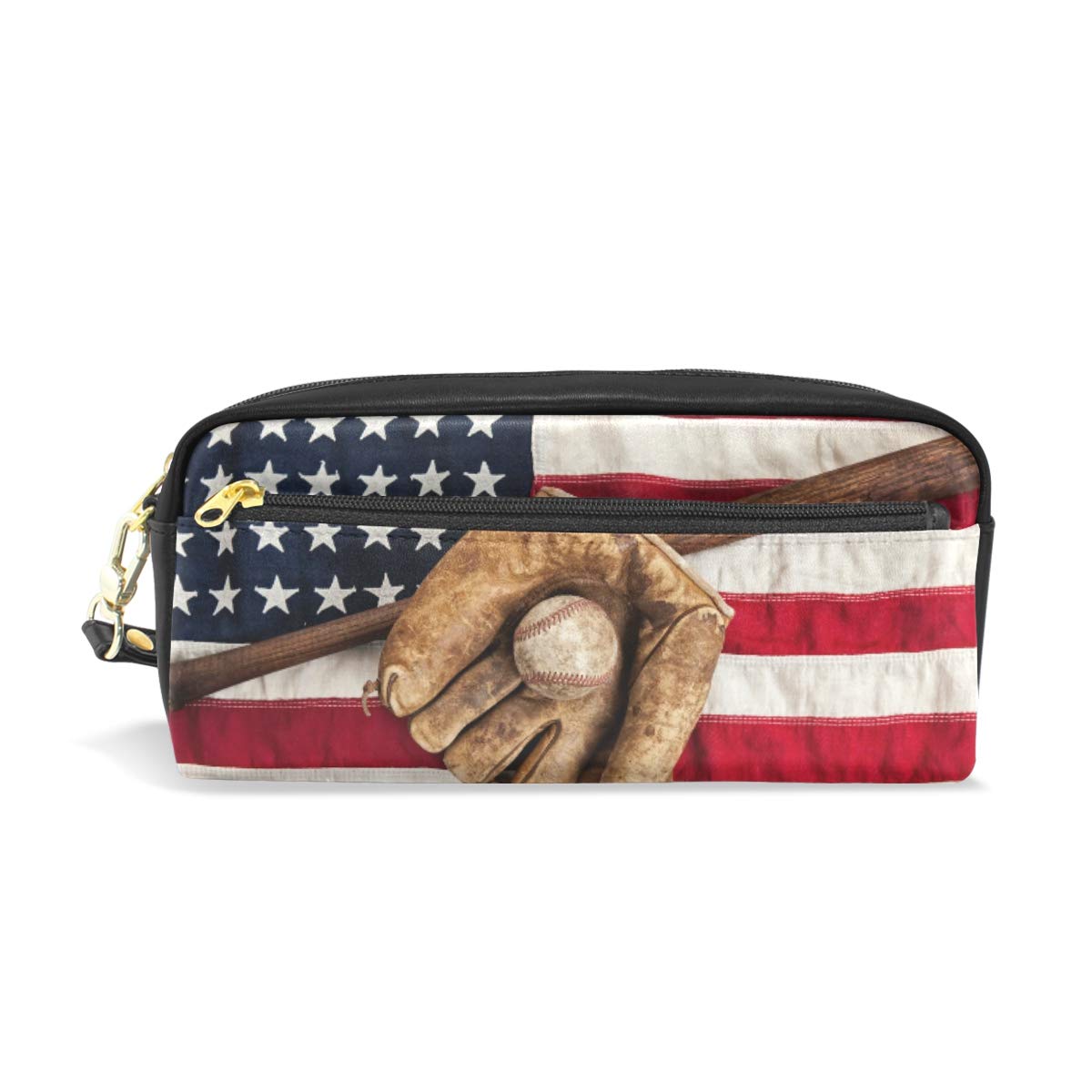 Vintage American Flag Baseball Pencil Case - Large Capacity Durable Pen Pouch for School, Office & Travel - Perfect for Students, Makeup & Stationery Storage