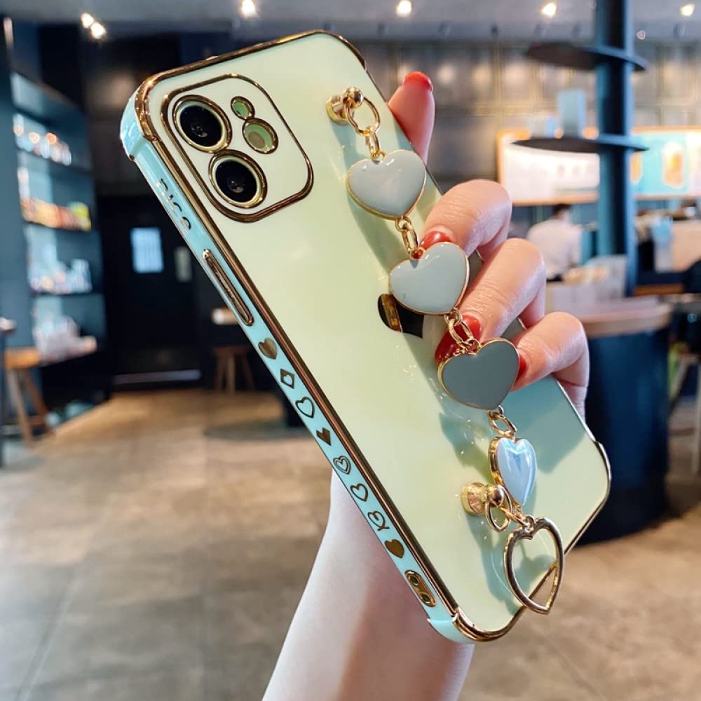 Soft Love Heart Phone Case for iPhone 11 12 13 Pro Max XS X XR 7 8 Plus Mini SE 2020 - Electroplated Bumper Back Cover, Green - Perfect for Everyday Use & Gift Giving