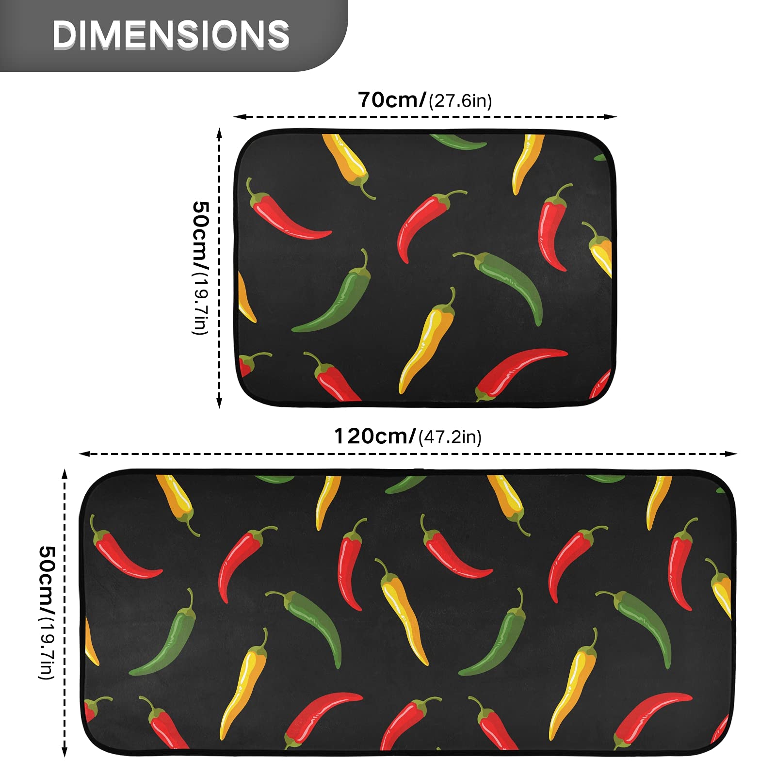 Colorful Chili Pepper Kitchen Rugs - Anti-Fatigue Non-Slip Mats for Cooking & Laundry