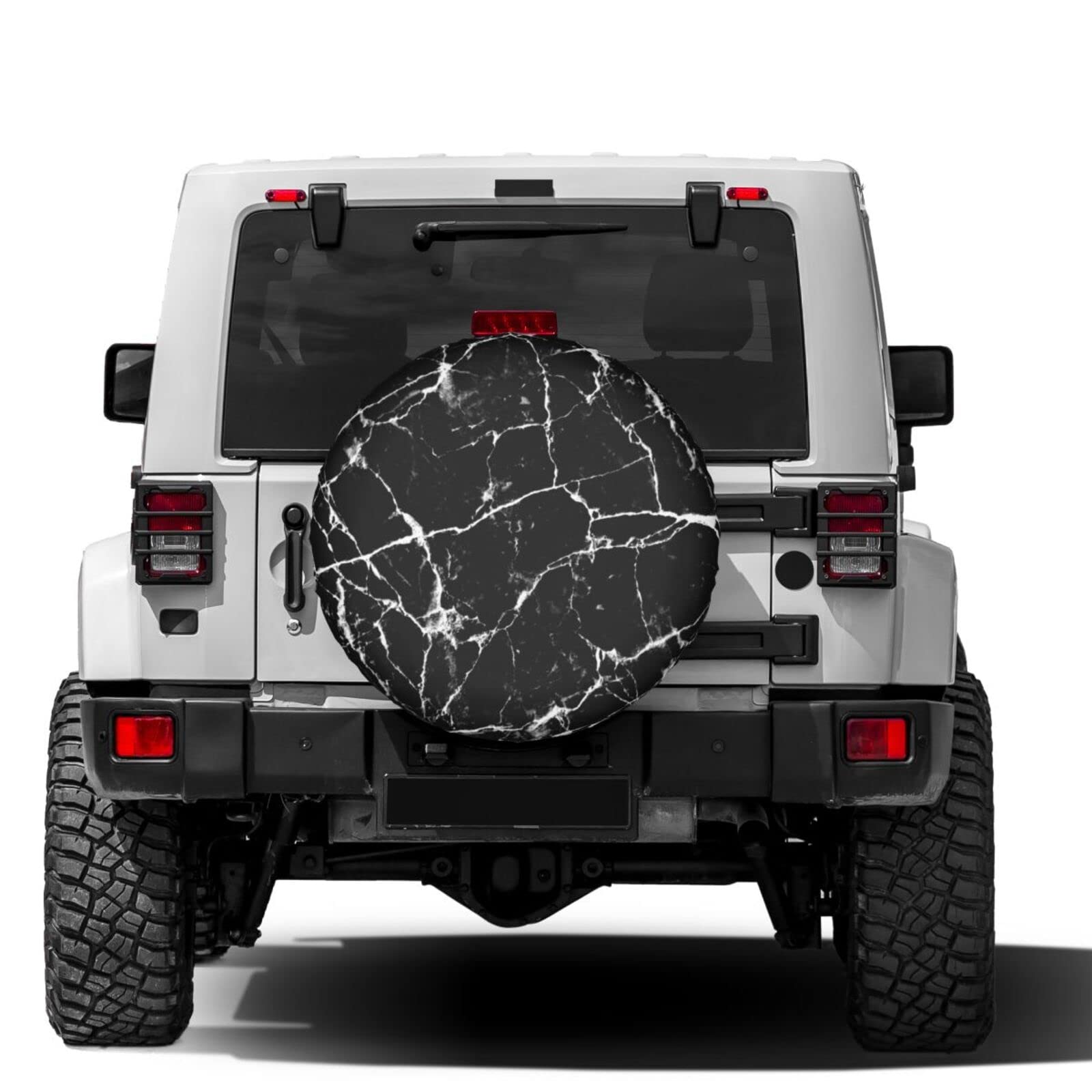 Black Marble Print Spare Tire Cover - 15 Inch Dust-Proof Wheel Protector for Trailers, RVs, SUVs & Vehicles | Waterproof & UV Resistant for Outdoor Travel & Camping