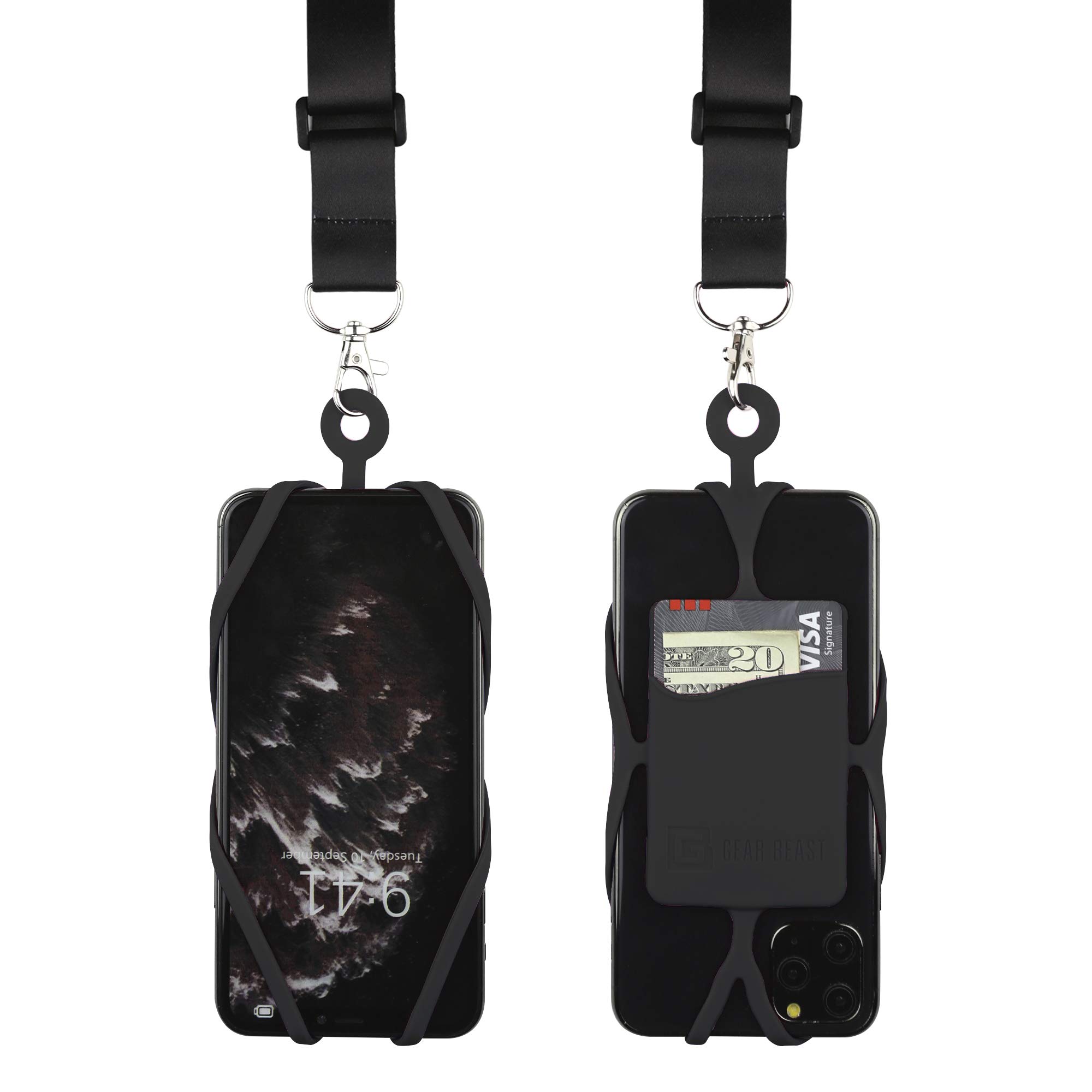 Gear Beast Adjustable Phone Lanyard for iPhone & Samsung Galaxy - Silicone Phone Holder with Card Pocket & Satin Polyester Strap | Perfect for Work, Travel, and Outdoor Activities