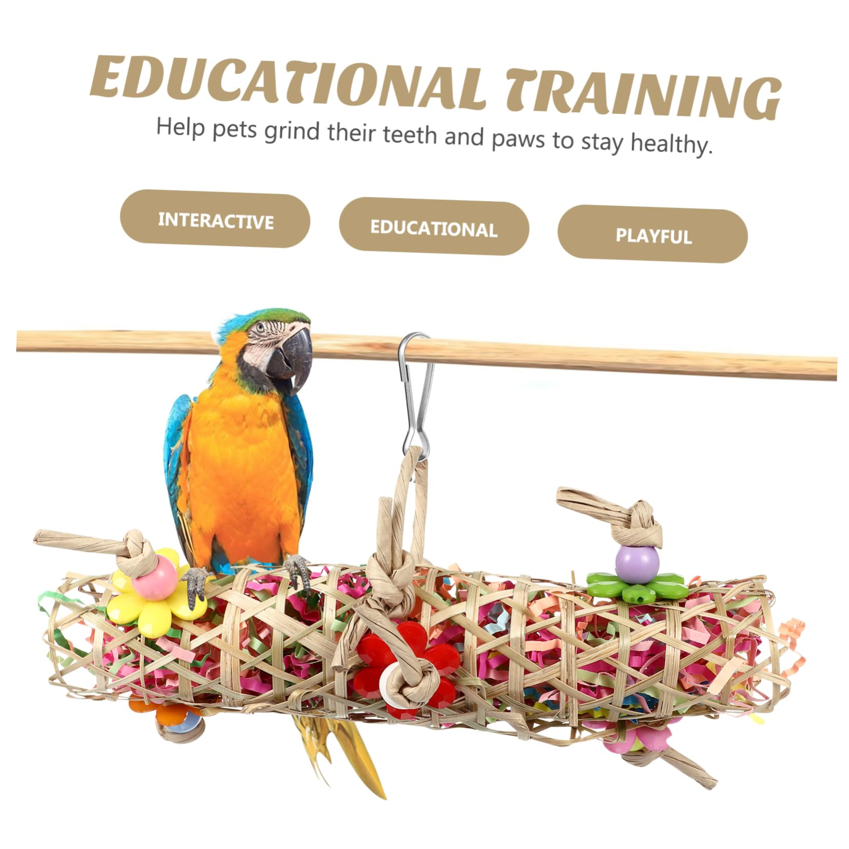 Balacoo 3 Pcs Cockatiel Toys - Parrot Foraging Hanging Shredder, Chewing Perch for Macaws, Conures & African Greys - Wooden Bite Cone Tail Bird Toy for Cage Enrichment and Mental Stimulation