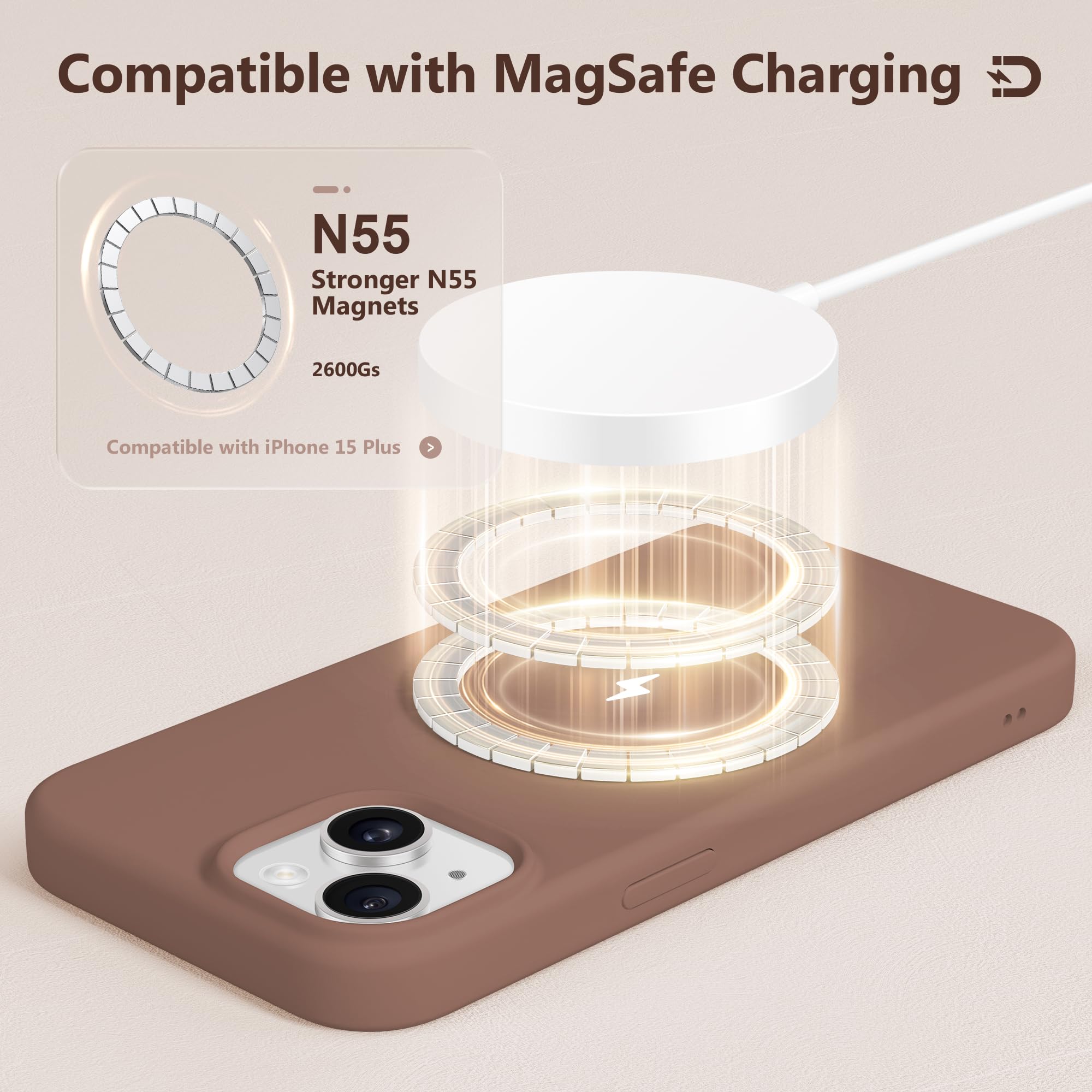 Magnetic iPhone 15 Plus Case with MagSafe Compatibility - Slim Liquid Silicone Shockproof Cover (6.7
