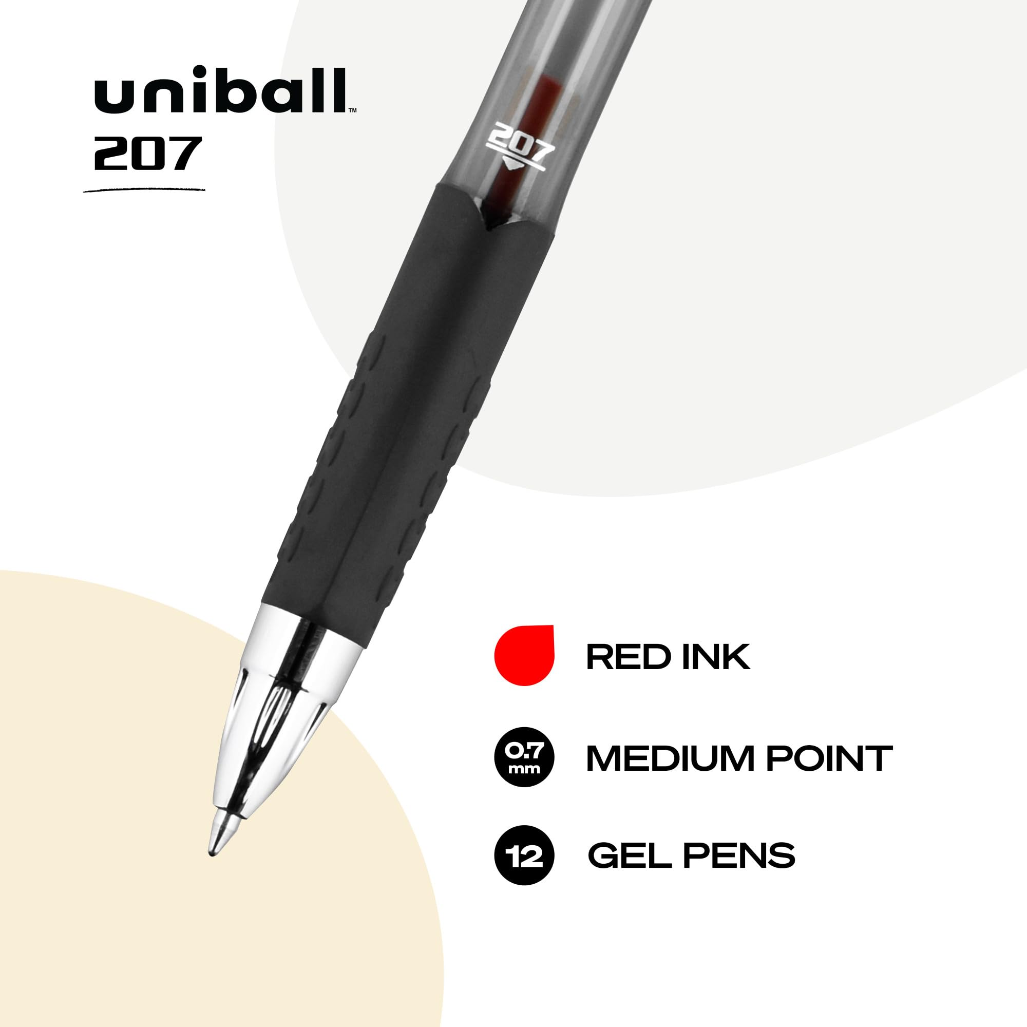 Uniball Signo 207 Gel Pen 12-Pack - 0.7mm Medium Red Gel Ink Pens for Office, School & Home - Smooth Writing Ballpoint Pens for Note Taking, Journaling & Art Projects