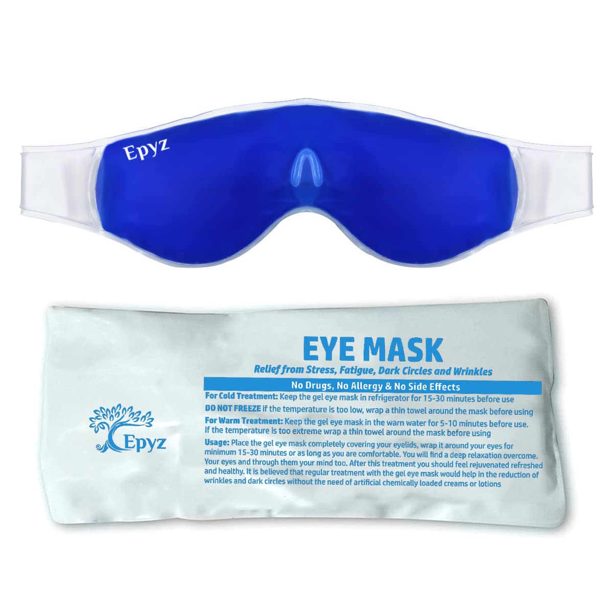 Epyz Cooling Sleep Mask for Women & Men - Adjustable Soft Eye Mask for Stress Relief, Travel & Relaxation - Lightweight & Comfortable for Tired Eyes (Blue, Pack of 1) | Perfect for Airplane, Meditation & Nighttime Sleep