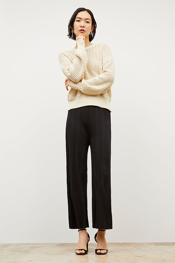 Marijane Pant Textured Knit Women's High Waisted Pants - Black | Comfortable Stretchy Lounge Pants for Yoga, Travel & Casual Wear