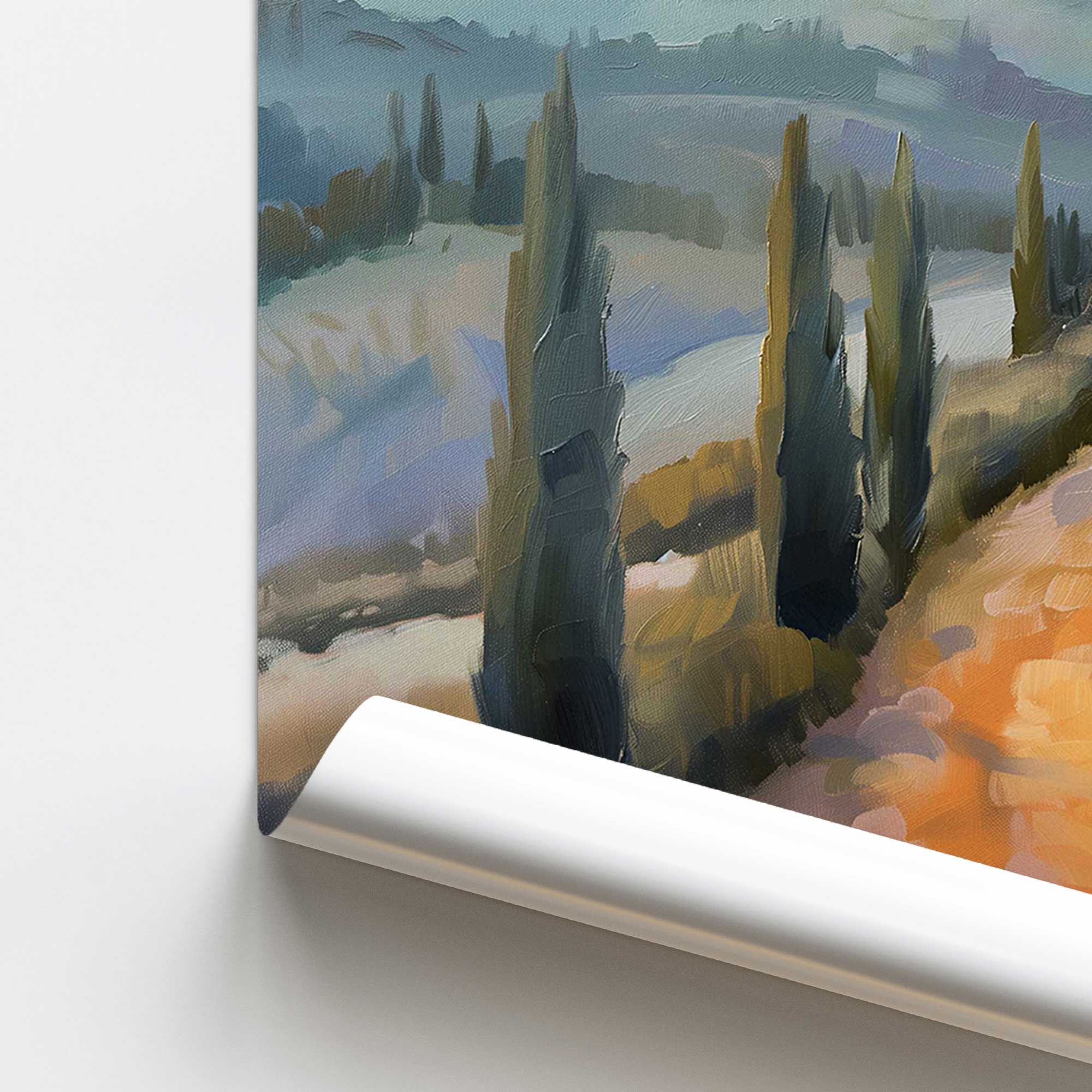 Tuscany Sunset Landscape Rolled Canvas Print - Dusk's Glow v3 Wall Art for Living Room, Bedroom & Office Decor