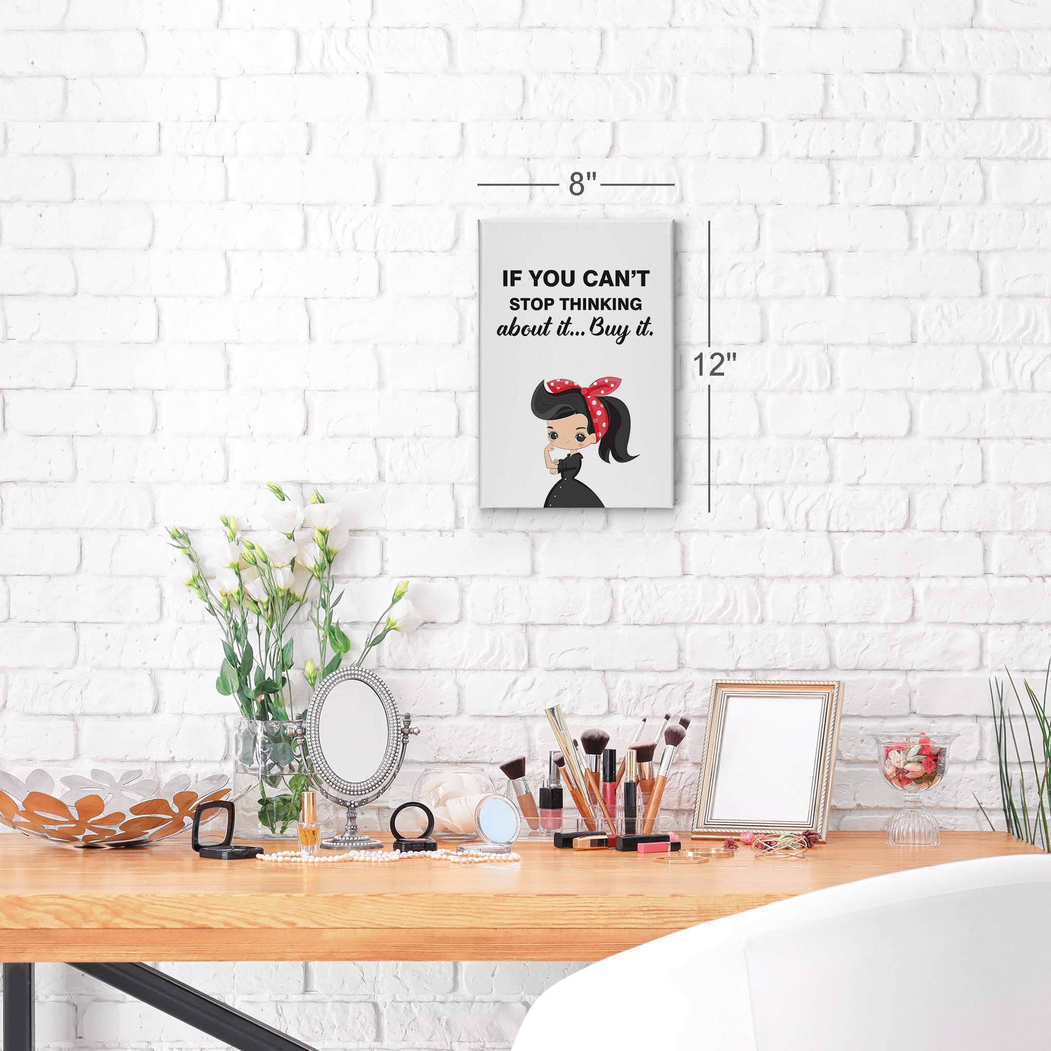 Smile Art Design 'If You Can’t Stop Thinking About It Buy It' Quote - Feminine Glam Fashion Canvas Wall Art Print (40x30 Inches) - Perfect for Office, Bathroom, Girls Room, Dorm, Bedroom & Living Room Decor - Ready to Hang Home Decoration