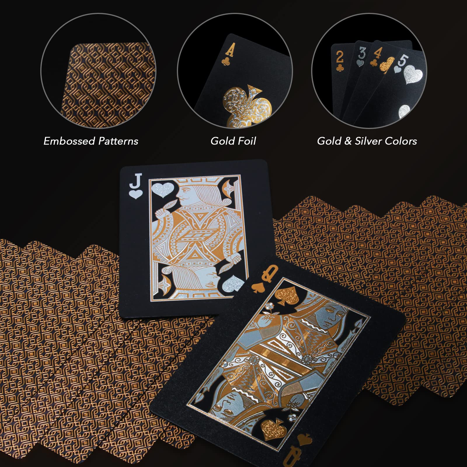 Premium INTEGEAR 2 Decks Gold 3D Embossed Poker Cards - Waterproof Plastic PET Playing Cards for Magic Tricks, Poker Games & Casino Nights - Luxury Gift Set for Parties, Cardistry & Home Decor