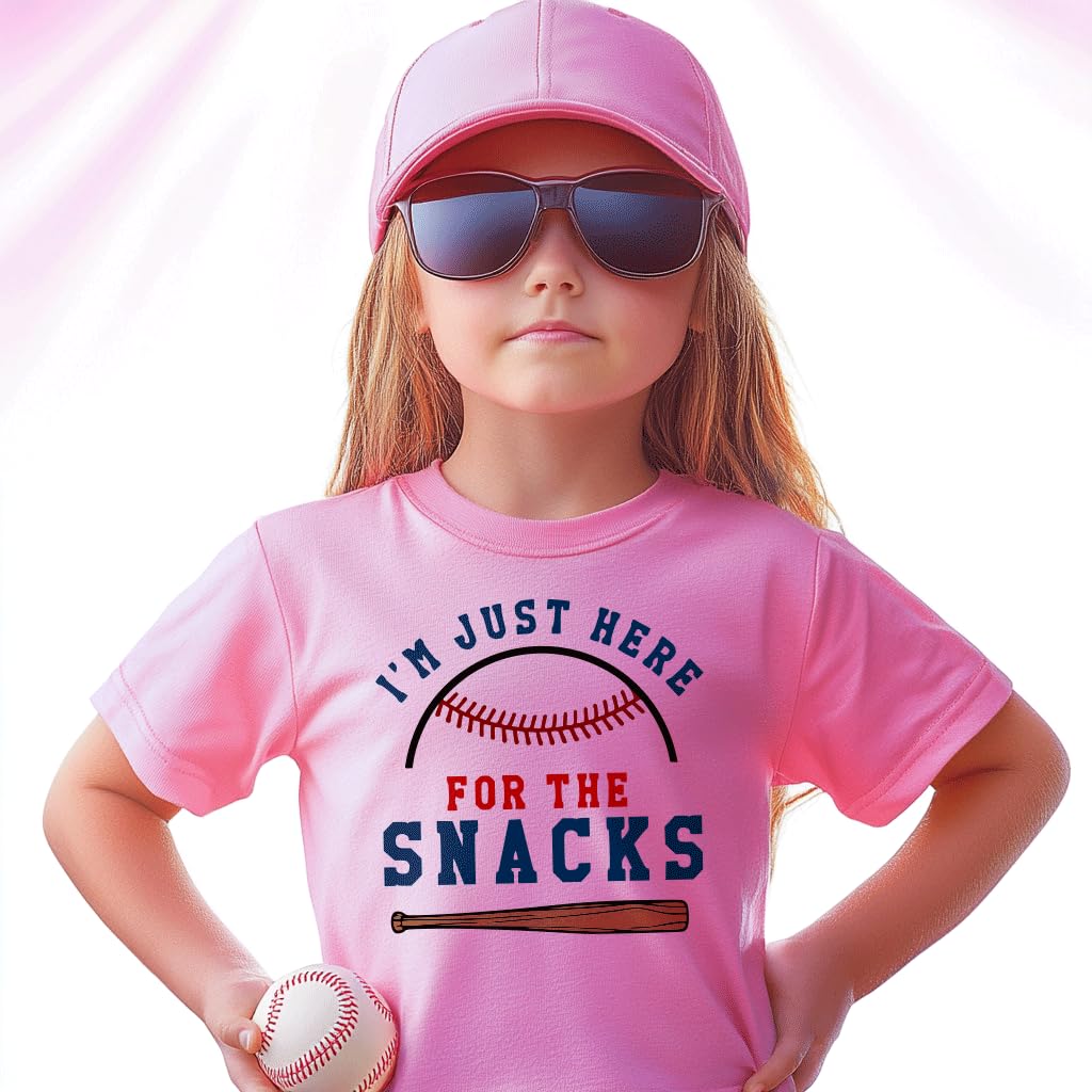 Funny Toddler Baseball T-Shirt - 'I'm Just Here for The Snacks' Short Sleeve Tee for Baby Boys & Girls | Cute Playdate & Birthday Outfit