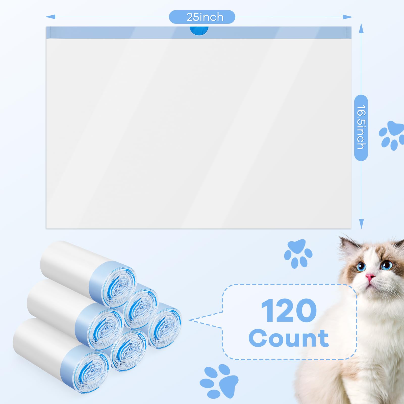 Premium Cat Litter Bags - 120 Pack Heavy Duty Drawstring Liners for Automatic & Self-Cleaning Litter Boxes | Leak-Proof Waste Disposal | Perfect for Litter-Robot, PetSafe ScoopFree & Most Smart Cat Toilets