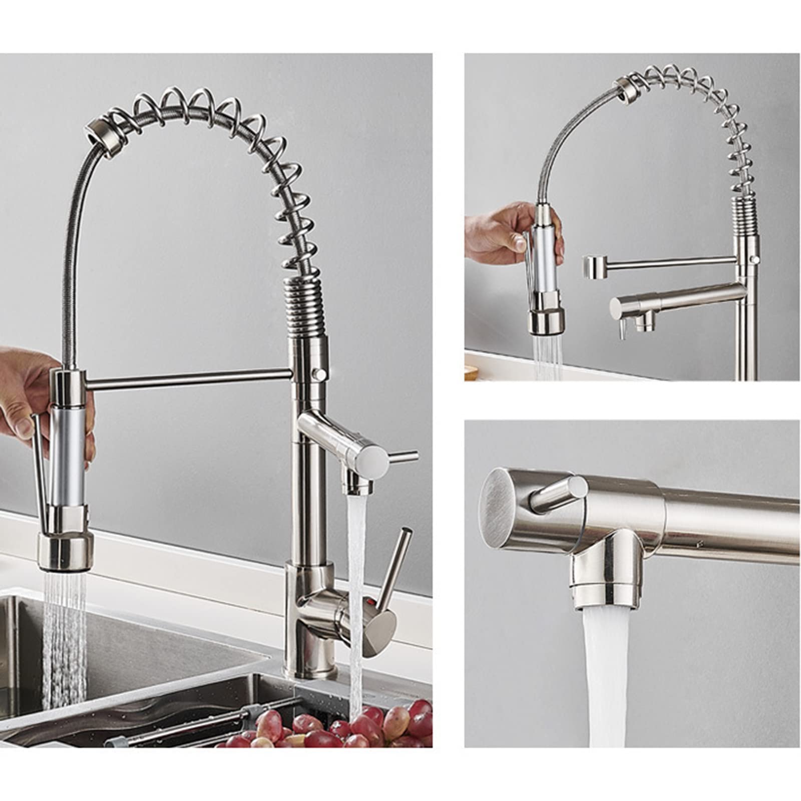 Commercial Kitchen Faucet with Pull Down Sprayer - Brass Deck Mounted Sink Tap with Hot/Cold Water & Standard Fittings - Perfect for Restaurant, Home & RV Kitchens
