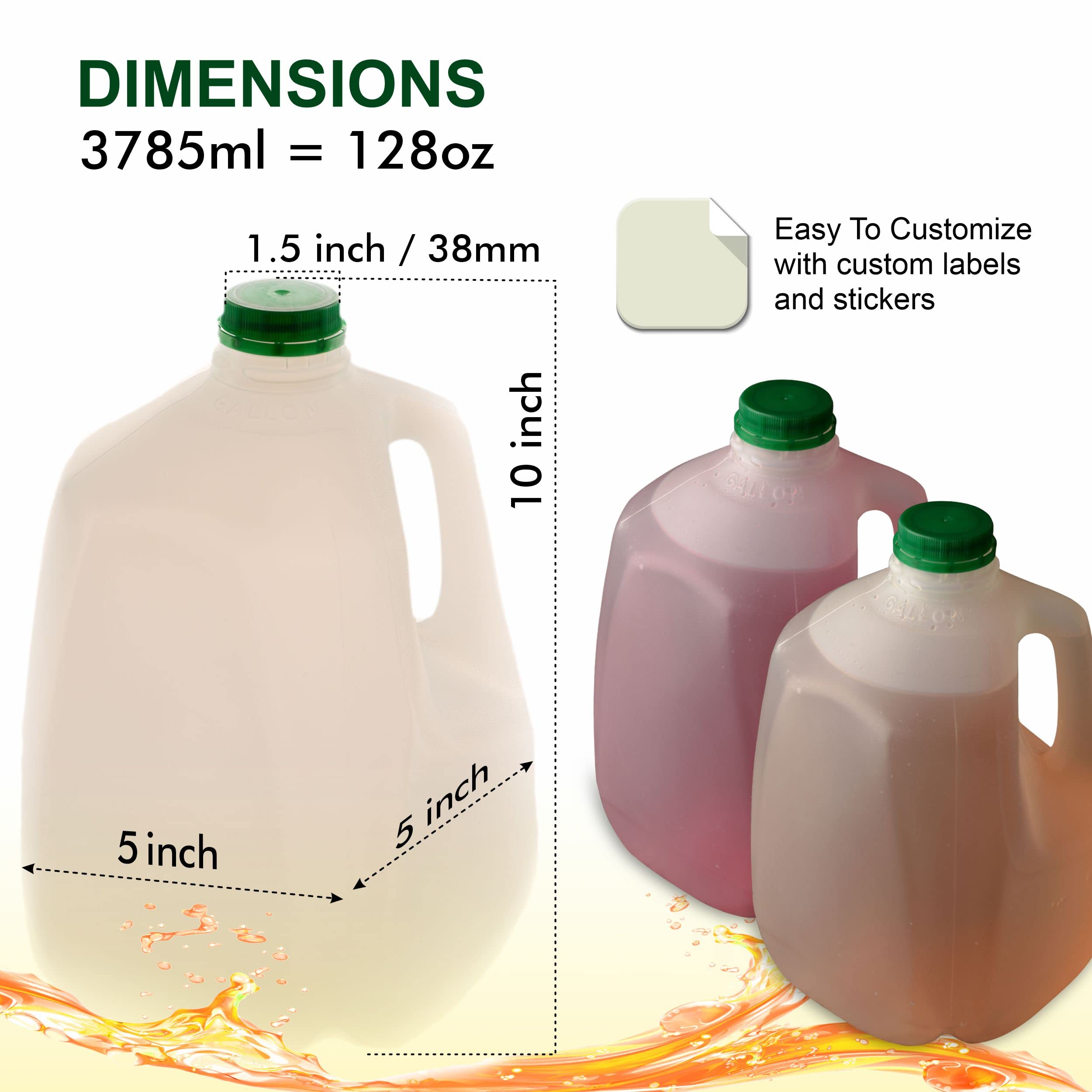 30 Pack Empty 128oz Plastic Gallon Juice Bottles with Tamper Evident Lids - BPA Free Smoothie & Milk Containers for Juicing, Meal Prep, Picnics, Restaurants & Home Use - EcoQuality Reusable Food Storage Bottles