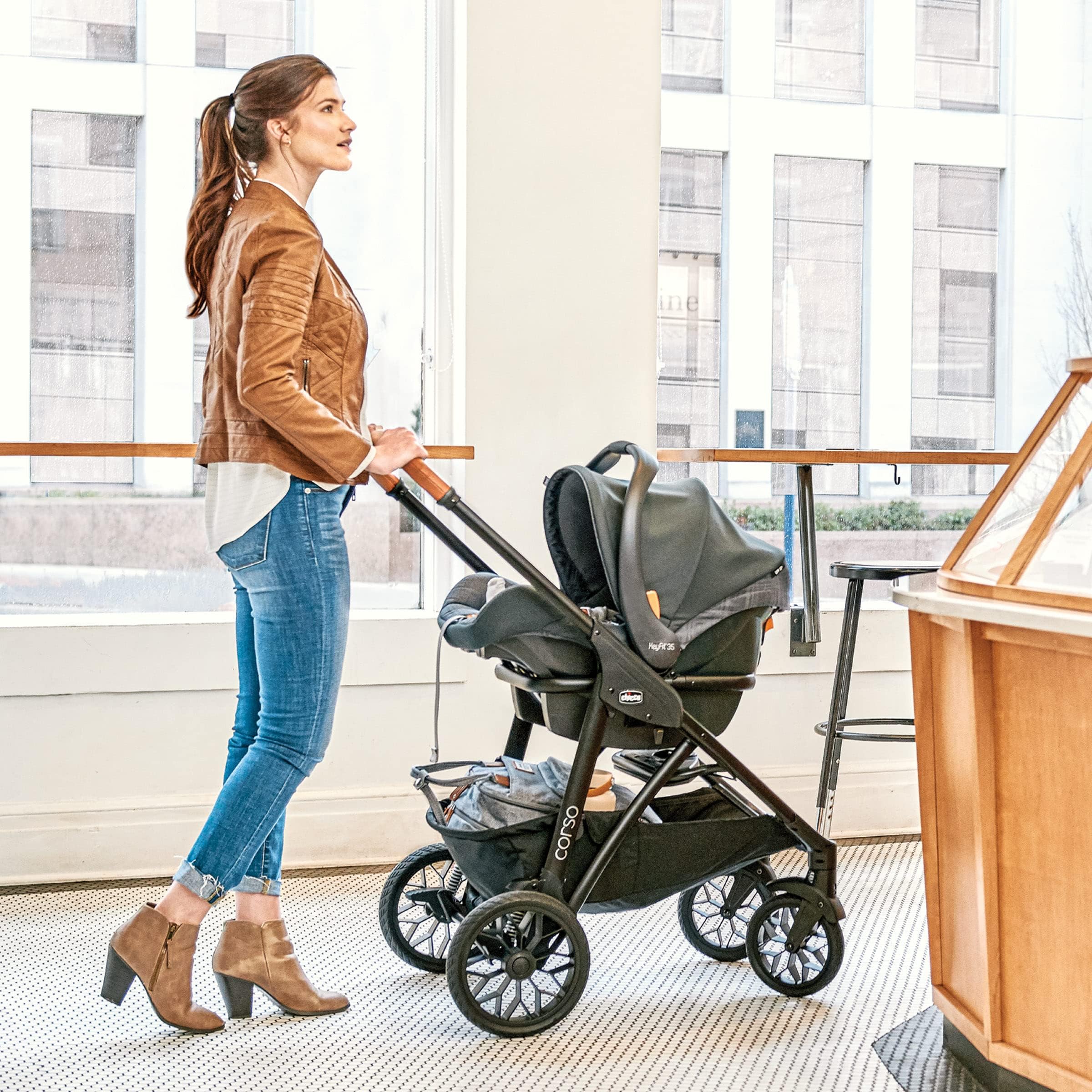 Chicco KeyFit 35 & Corso LE Modular Travel System - Infant Car Seat & Stroller Combo in Veranda Grey | Perfect for Newborns, Air Travel & Everyday Use