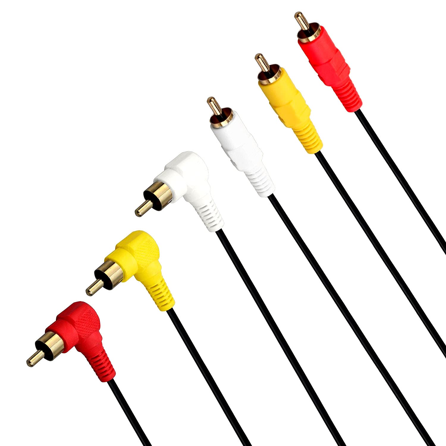 EKAAZ 3 RCA Cable - High-Quality Silver Plated 90° Right Angle RCA Audio Video Cable, 3 Male to 3 Male Composite AV Cable (1.2m/4ft) for Home Theater, Gaming Consoles & Audio Systems