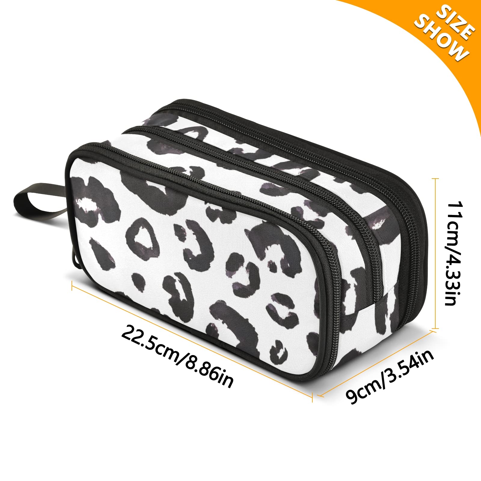 Leopard Print Cheetah Black White Pencil Case - Large Capacity Pen Organizer with Multiple Compartments for School, Office & Travel | Perfect for Students, Artists & Professionals to Store Pens, Markers & Stationery