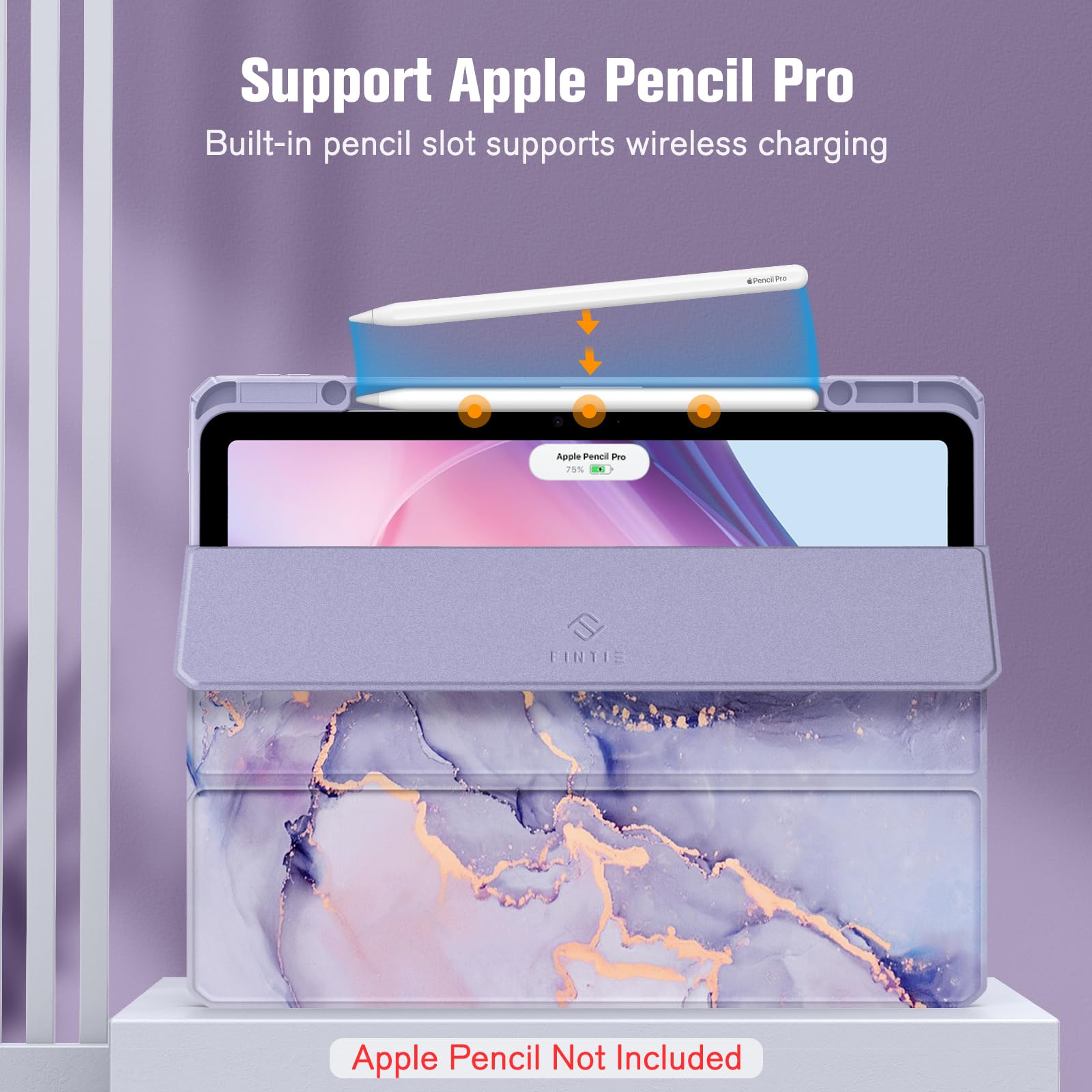 Fintie Hybrid Slim Case for iPad Air 13-inch (M3) 2025 / (M2) 2024 - Shockproof Protective Cover with Clear Transparent Back & Built-in Apple Pencil Holder - Lilac Marble Design - Perfect for Work, Study and Travel Protection
