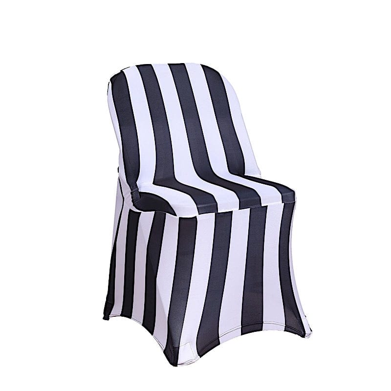 Premium Black and White Striped Spandex Folding Chair Cover - Stretchable, Washable, and Wrinkle-Resistant - Perfect for Weddings, Parties, and Home Decor