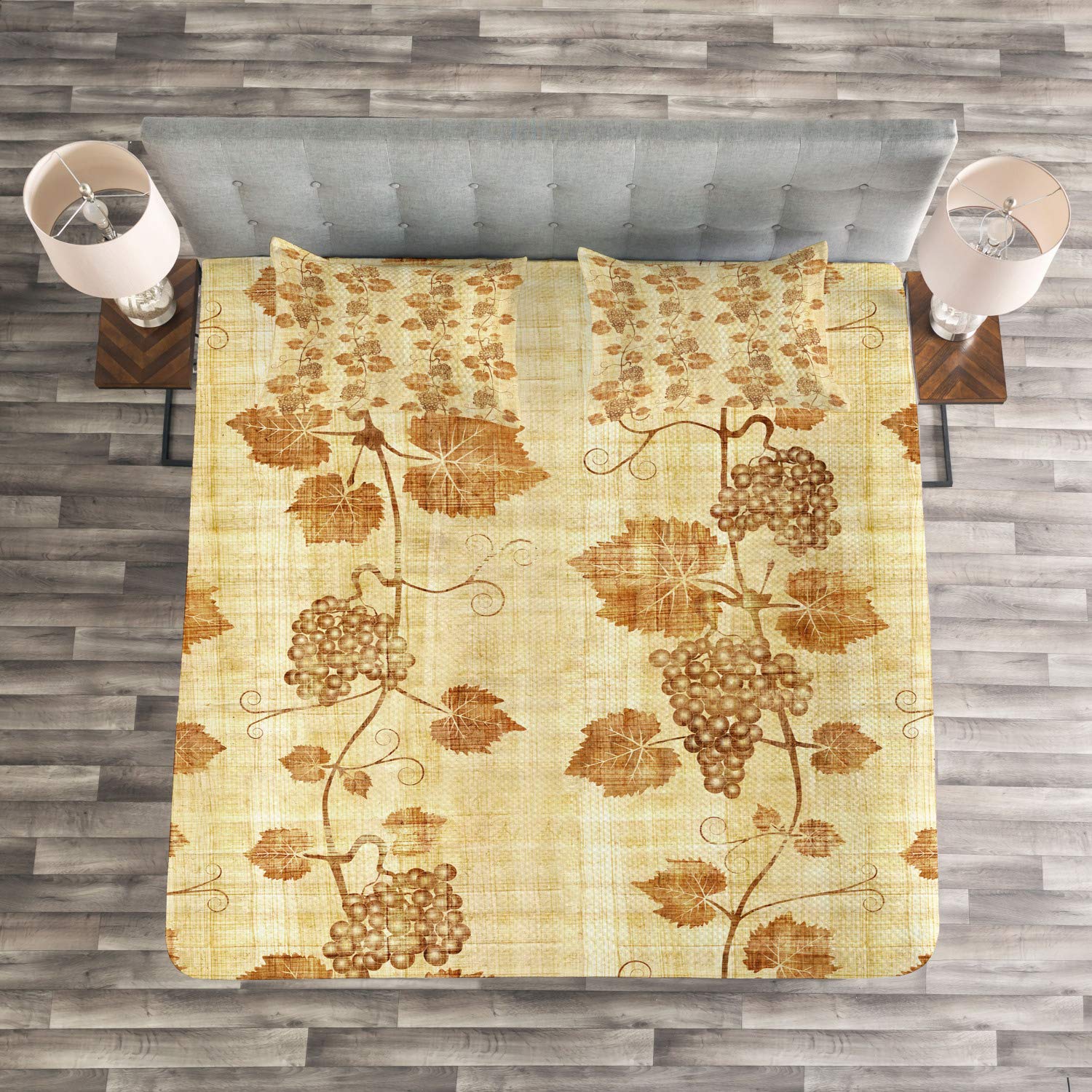 Ambesonne Vineyard King Size 3-Piece Bedspread Set - Egyptian Papyrus Inspired Parchment Design, Cream Bedding Coverlet with 2 Pillow Shams | Perfect for Master Bedroom, Guest Room & Farmhouse Decor