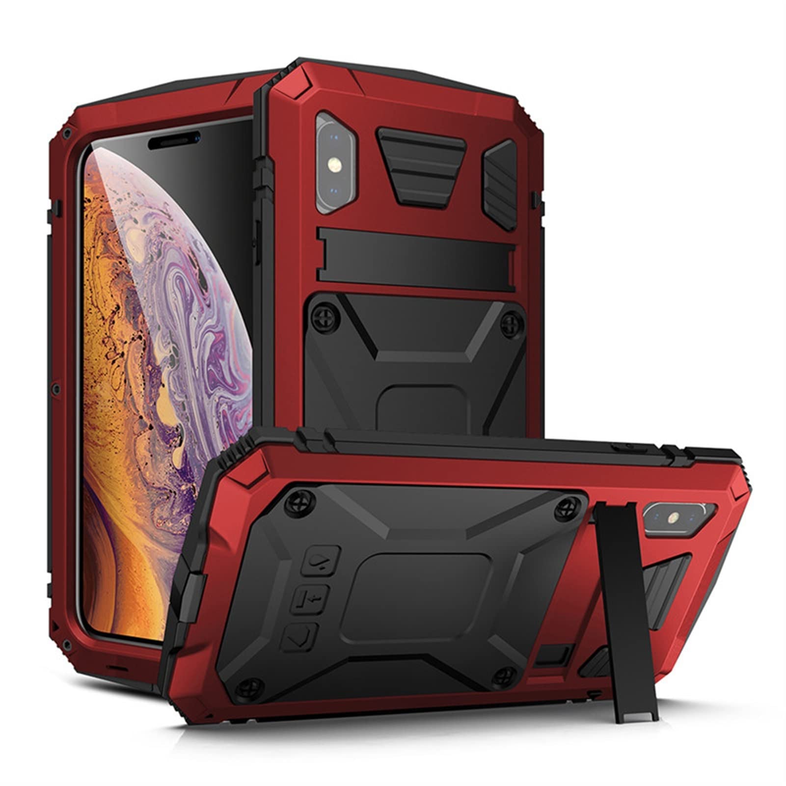Heavy Duty Armor Protection Case for iPhone 11/12 Mini/11 Pro/X/Xs Max - IP68 Waterproof Shockproof Metal Tank Cover - Full 360° Protection (Red, iPhone 13 Mini Size) - Perfect for Outdoor Adventures, Construction Work & Extreme Sports