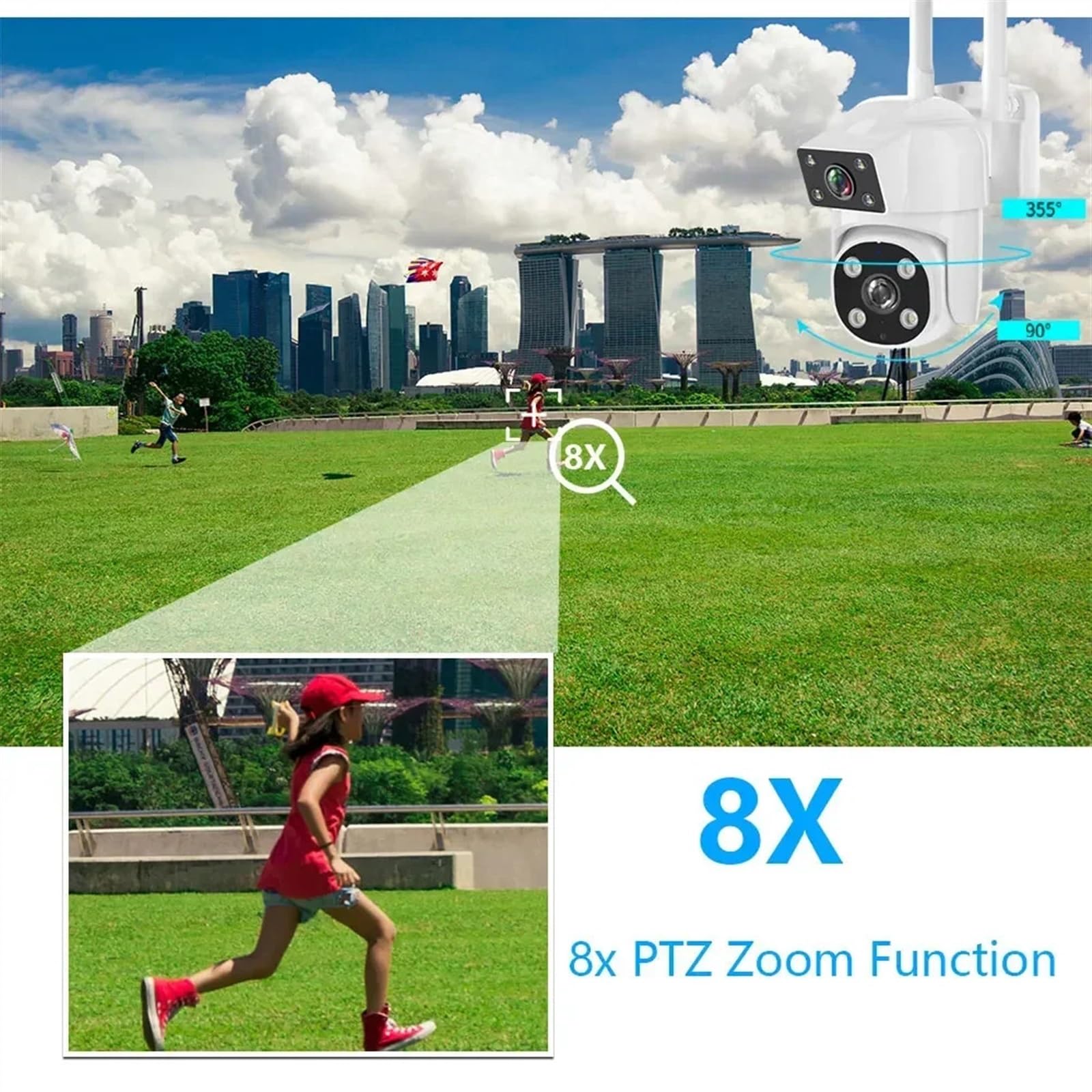 8MP 4K Dual Lens Wireless Outdoor Security Camera with PIR Human Detection, Motion Tracking, Dual Screen & IP66 Weatherproof - Ideal for Home Surveillance, Business Security & Property Monitoring (Includes 128GB SD Card)