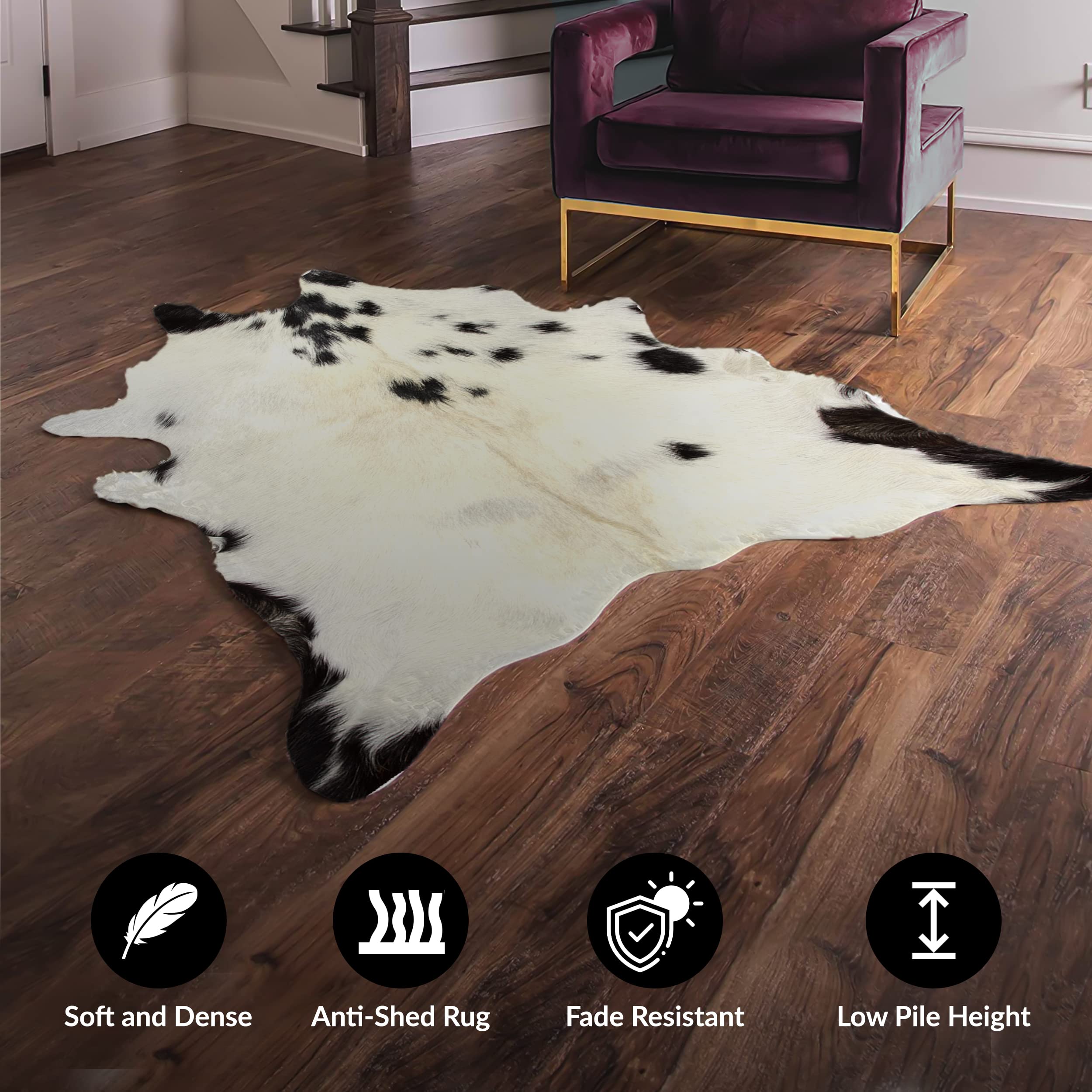Natural White & Black Cowhide Rug for Living Room – 100% Real Calfskin Handmade Area Rug | Fade-Resistant Throw Rug 2x3 ft | Perfect for Rustic Cabin Decor, Farmhouse Style & Cozy Home Accents
