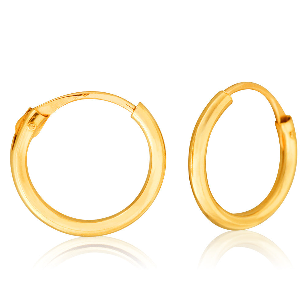 9ct Yellow Gold 1.2x9mm Hinged Hoop Earrings for Women - Classic Dainty Hinged Loop Earrings - Perfect for Everyday Wear, Office & Special Occasions