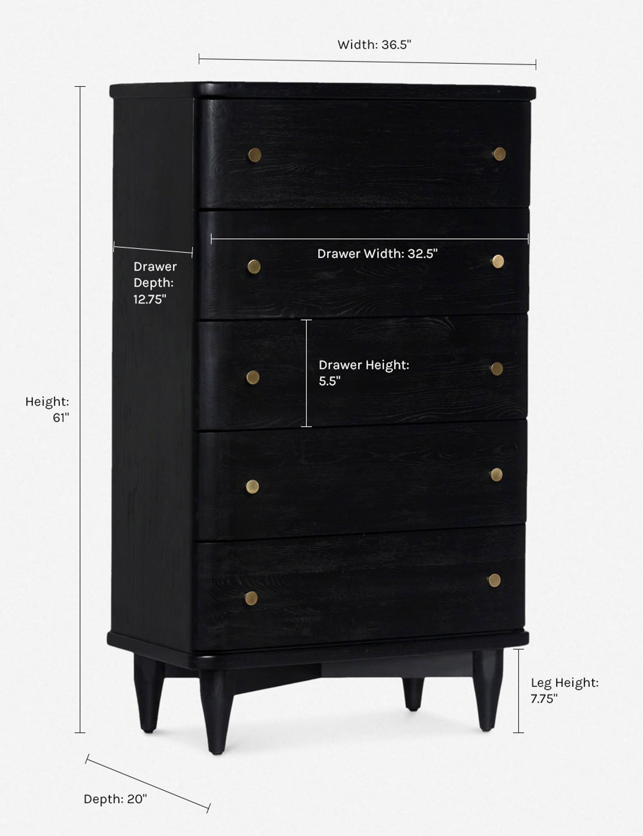 Shiloh 5-Drawer Dresser for Bedroom - Solid Wood Chest of Drawers with Smooth Gliding Drawers - Perfect for Clothes Storage and Bedroom Organization