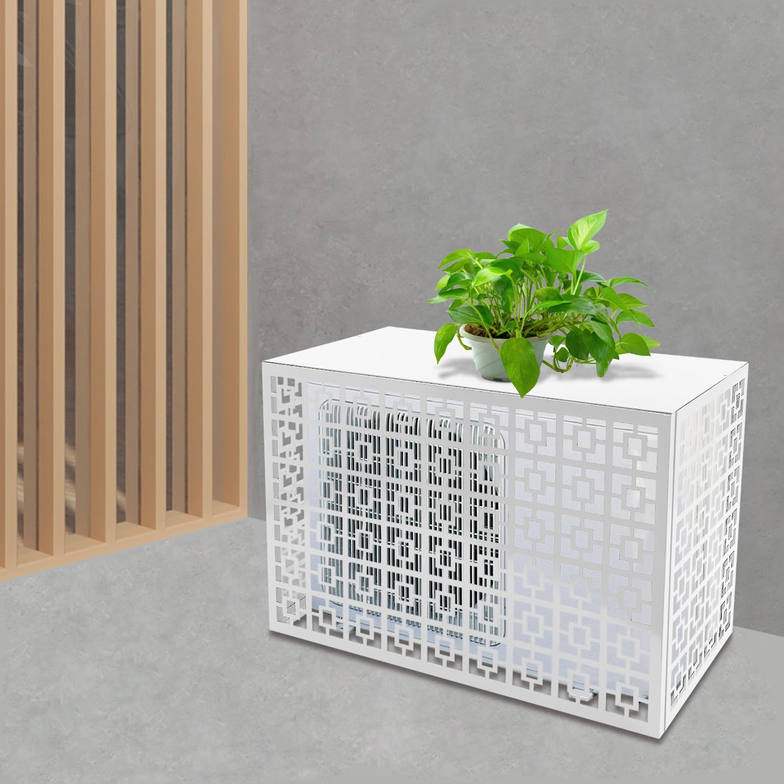 Free Standing White Metal Air Conditioner Privacy Fence Screen for Outdoor AC Units - 43.3” x 21.6” x 31.5” - Perfect for Enclosing Pool Equipment & Hiding 2-3 AC Units - Great for Backyard, Patio & Home Exterior Decoration
