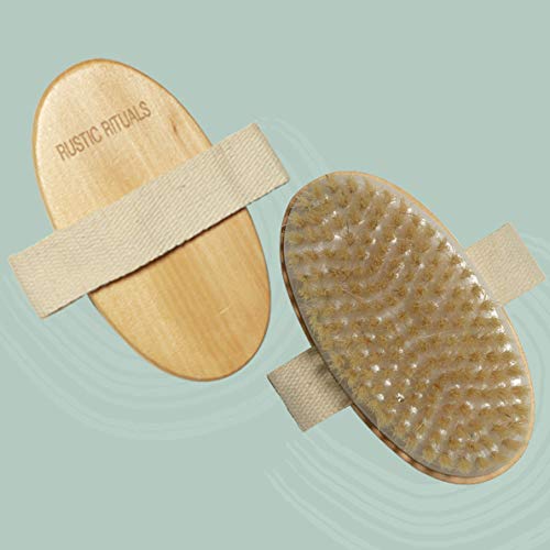 RUSTIC RITUALS Natural Wooden Bath Brush for Dry Brushing & Wet Use - Exfoliating Body Brush for Cellulite & Lymphatic Drainage - Gentle for All Skin Types - Perfect for Spa, Shower & Self-Care Routine