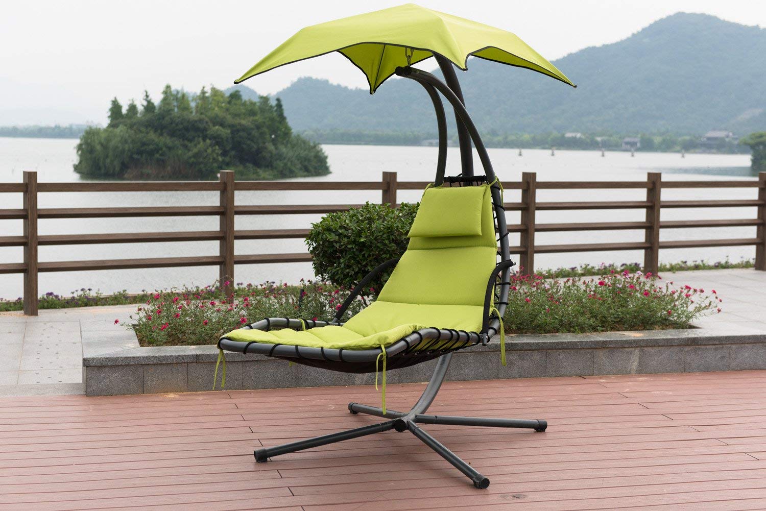 Free Standing Hammock Stand with Patio Lounge Chair - Outdoor Swings for Adults, Yard Hanging Chair & Backyard Lounger - Durable Green Hammock for Garden, Porch & Relaxation