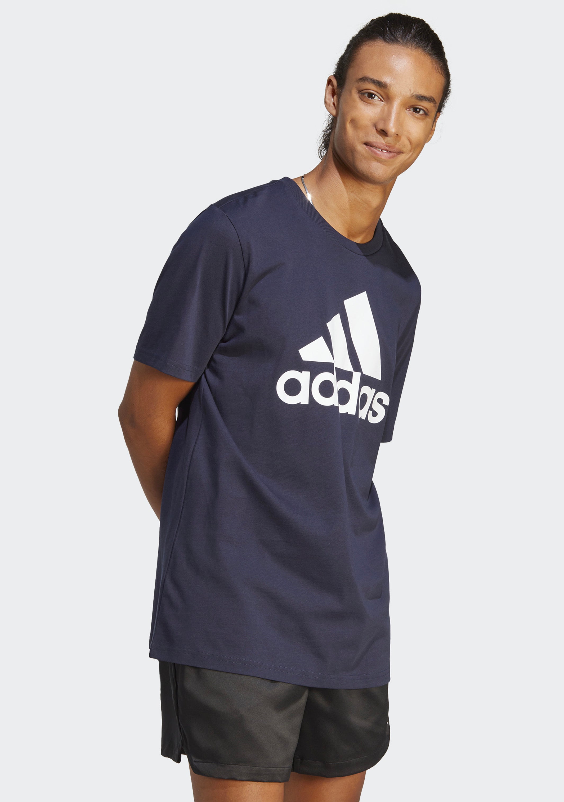 Adidas Men's Essentials Big Logo T-Shirt - Navy Blue Cotton Jersey Tee for Casual Wear, Gym & Everyday Outfits