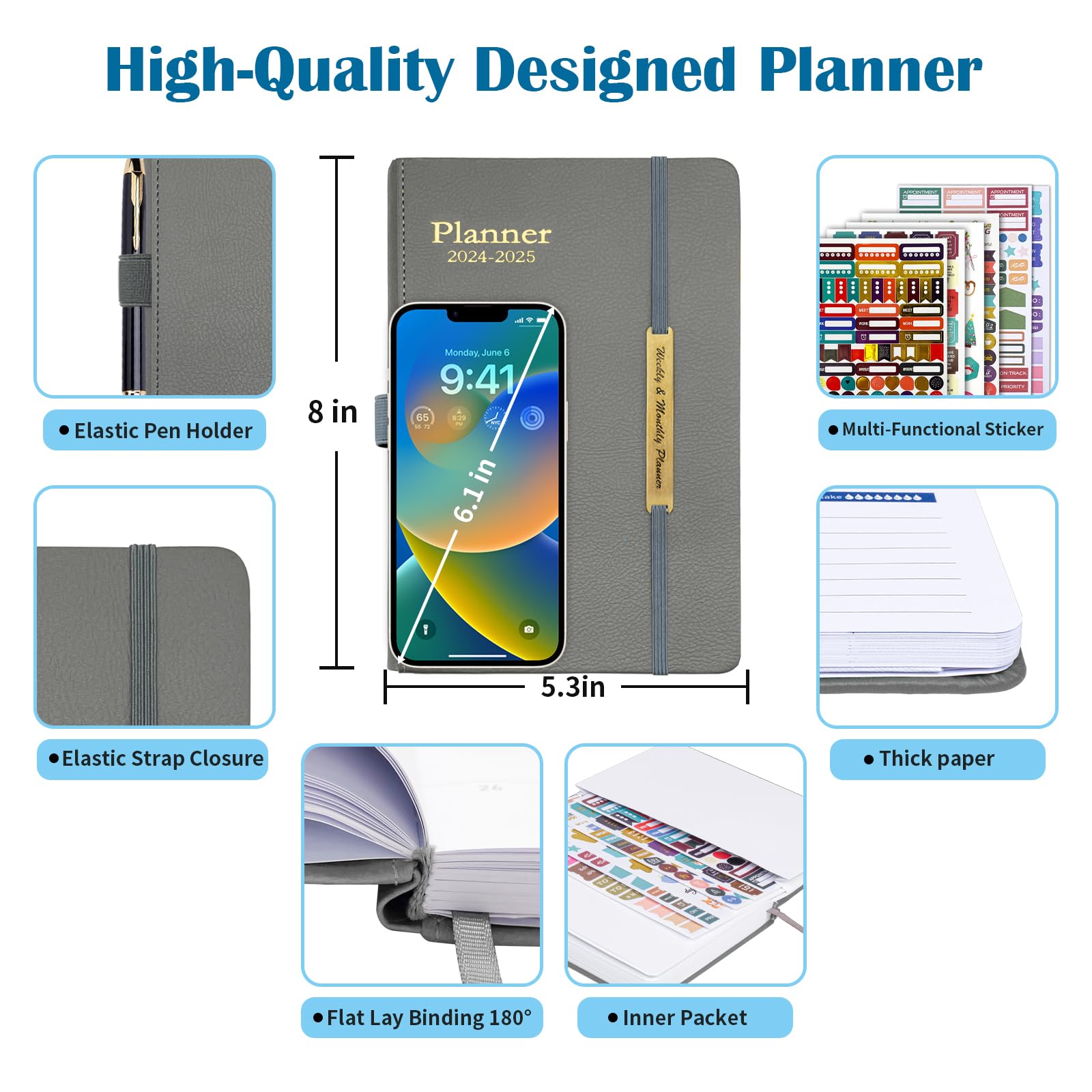 2024-2025 Leather Planner - 18 Month Weekly & Monthly Academic Calendar Book (Jan 2024-Jun 2025) - Teacher Planner, Daily Agenda & Appointment Organizer - 5.7