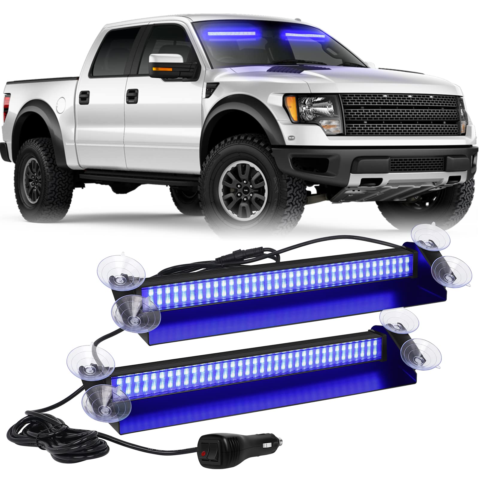 XRIDONSEN 144 LED Blue Emergency Dash Lights - 2x14 Inch Hazard Warning Strobe Lights for Firefighter, Police, and Truck Vehicles - Interior Front/Rear Windshield Split Mount - Ideal for Emergency Response, Roadside Assistance & Safety Scenarios