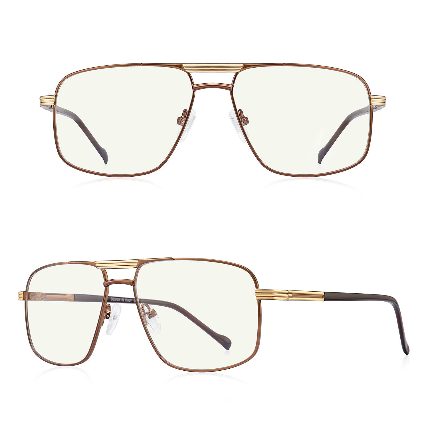 Blue Light Blocking Reading Glasses for Men - Square Frame Computer Readers with Double Bridge | Reduce Eye Strain for Office Work & Screen Time