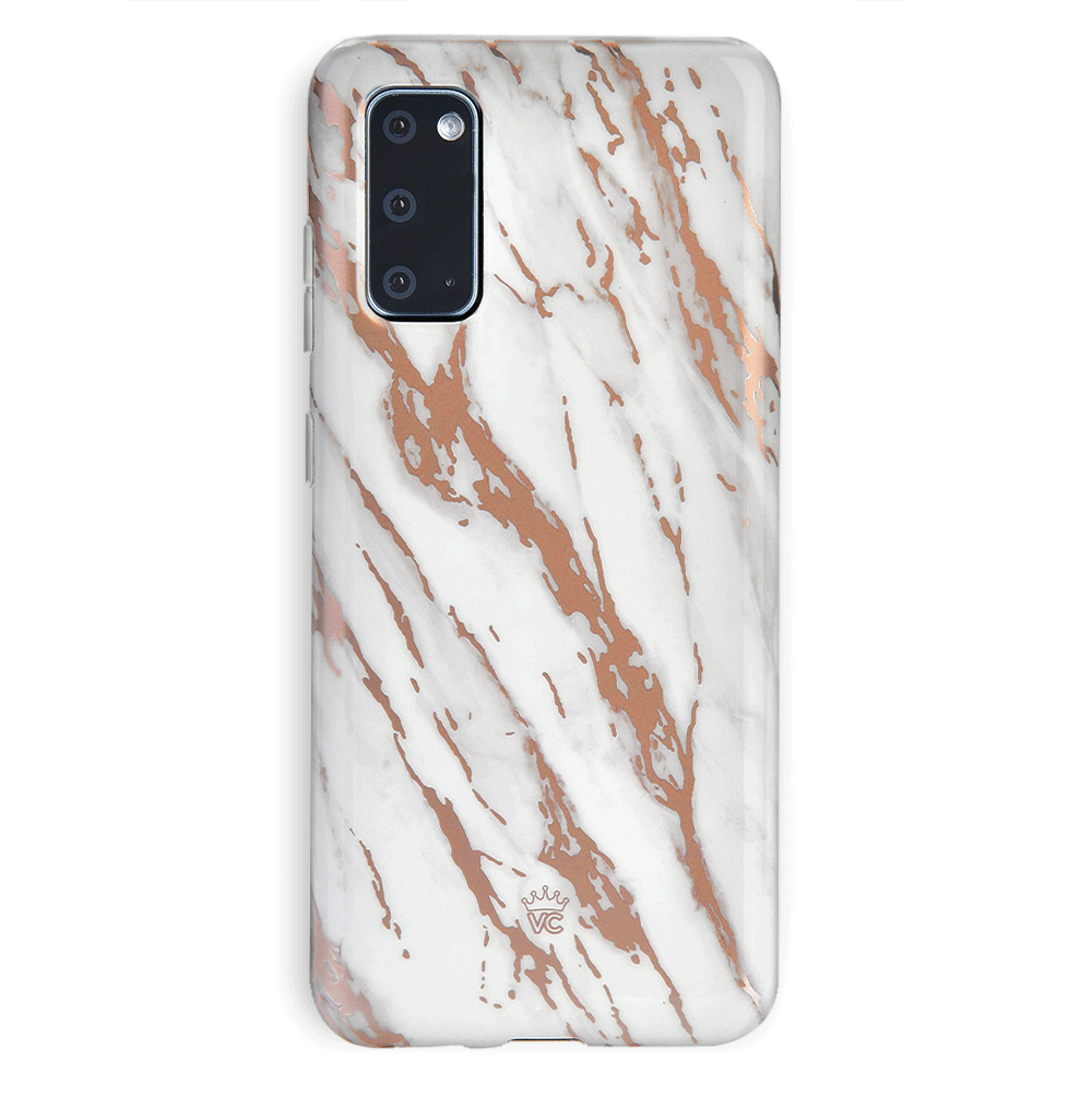 Elegant White Marble Rose Gold Chrome Case for Samsung Galaxy - Perfect for Everyday Use, Travel & Special Occasions