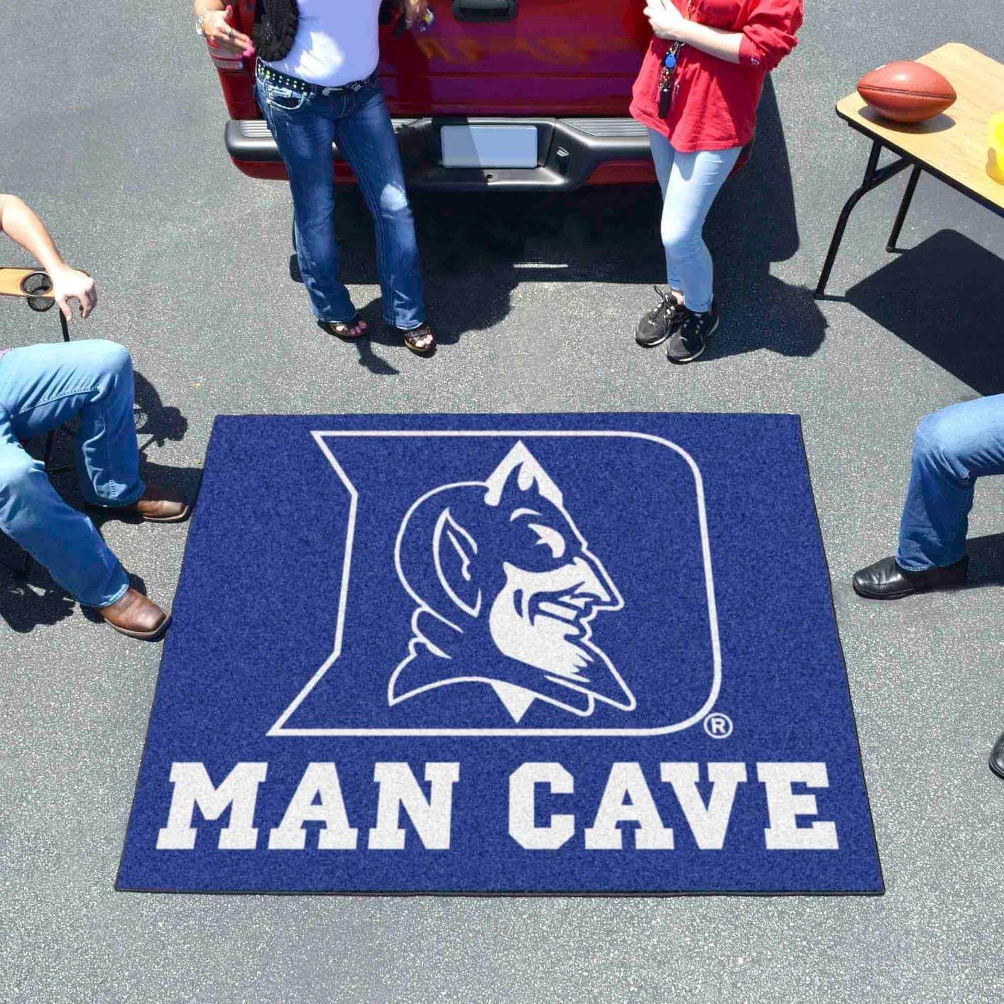 FANMATS NCAA Duke University Blue Devils Team Logo Nylon Rug 5' x 6' - Durable Man Cave Decor, Game Room Mat, Tailgating Carpet for Sports Fans & College Dorm