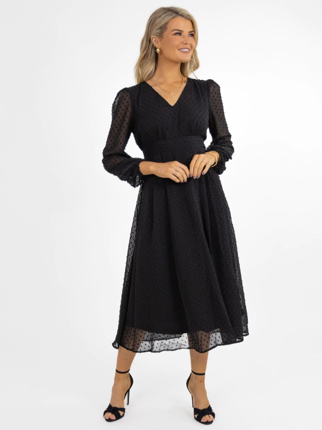 Elegant Audrey Midi Dress in Black - Perfect for Cocktail Parties, Weddings & Evening Events