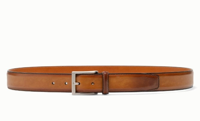 MAGNANNI Genuine Leather Tan Burnished Belt for Men - Stylish & Durable Dress Belt for Office, Wedding & Formal Occasions