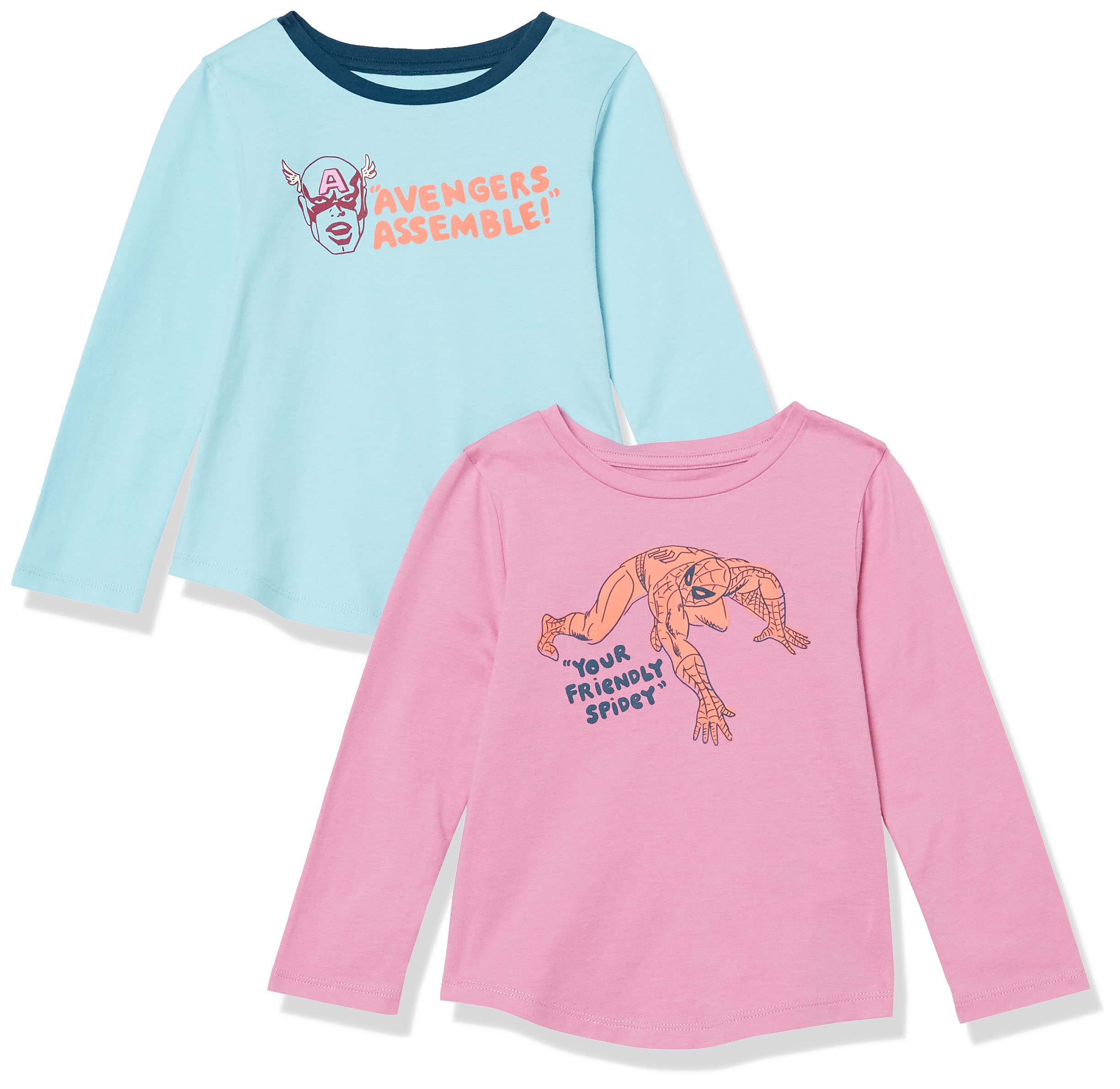 Disney Marvel Star Wars Frozen Princess Girls & Toddlers Long Sleeve T-Shirts 2-Pack - Soft Cotton Playwear for School & Family Outings