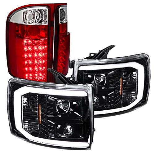 Spec-D Tuning LED Light Bar Projector Headlights with Jet Black Housing & Clear Lens + Red Altezza Style LED Tail Lights - Compatible with Chevrolet Silverado (Left & Right Pair) | Durable Headlamp Assembly for Off-Roading, Night Driving & Custom Car Upgrades