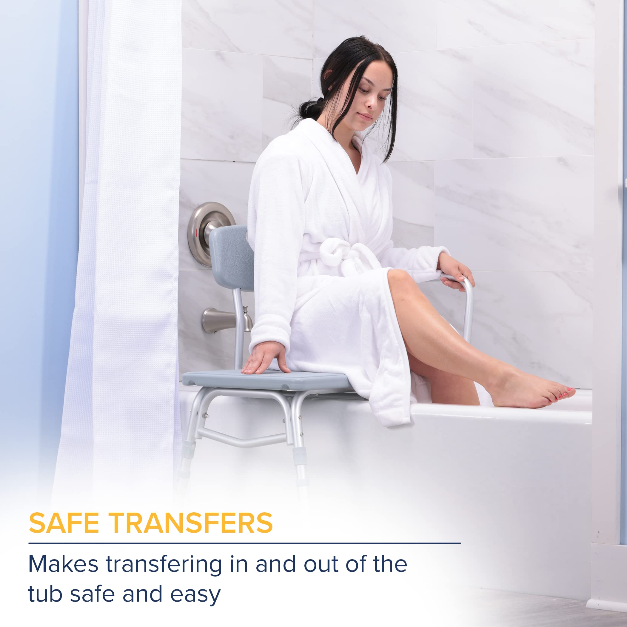 Drive Medical 12011KD-1 Adjustable Height Bathtub Transfer Bench & 11148-1 Folding Steel Bedside Commode Chair - Shower Safety and Portable Toilet Solution for Elderly, Disabled, and Post-Surgery Care at Home