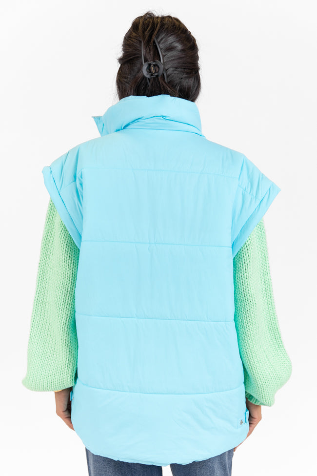 Going Upstate Blue Oversized Puffer Vest for Women - Winter Warm Quilted Jacket - Cozy Outdoor Hiking & Casual Streetwear Style