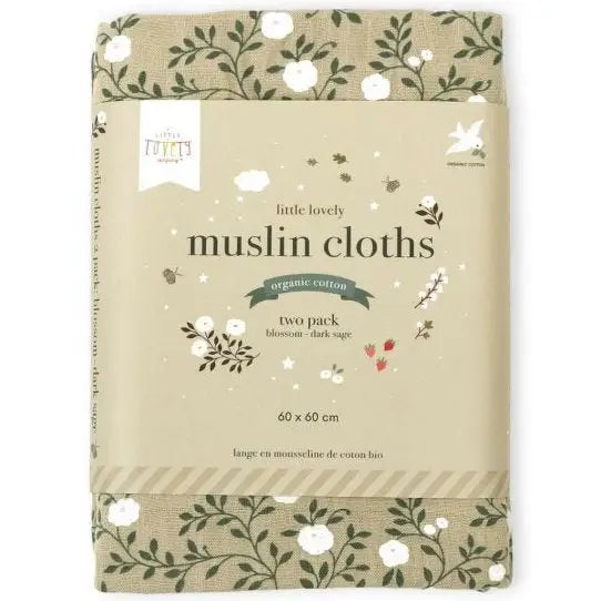 2-Pack Soft Muslin Cloths - Blossom & Dark Sage | Gentle Baby Swaddle Blankets, Nursing Covers & Burp Cloths for Newborn Care