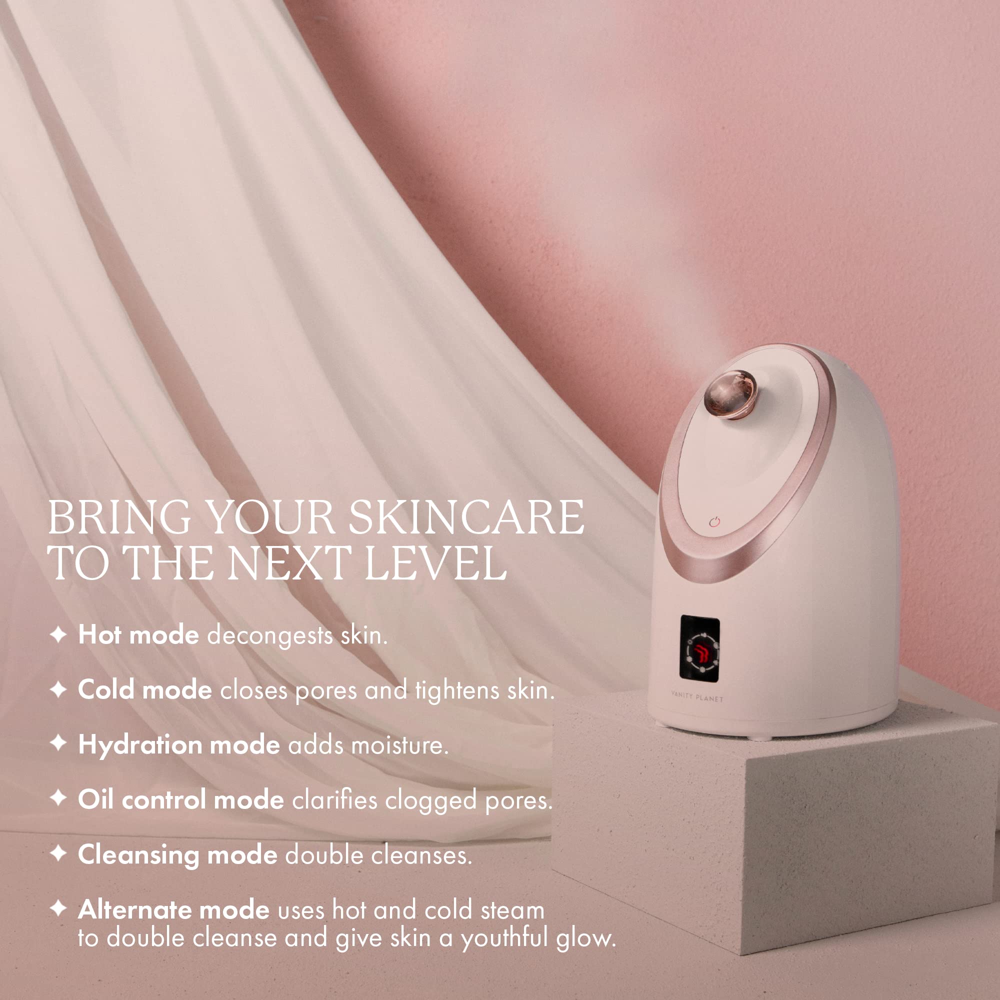 Vanity Planet Senia Hot and Cold Facial Steamer - Smart Steam Technology for Deep Pore Cleansing, Blackhead Removal & Skin Hydration | Detoxifying Aromatherapy Skin Care Device for Spa-Like Treatment at Home